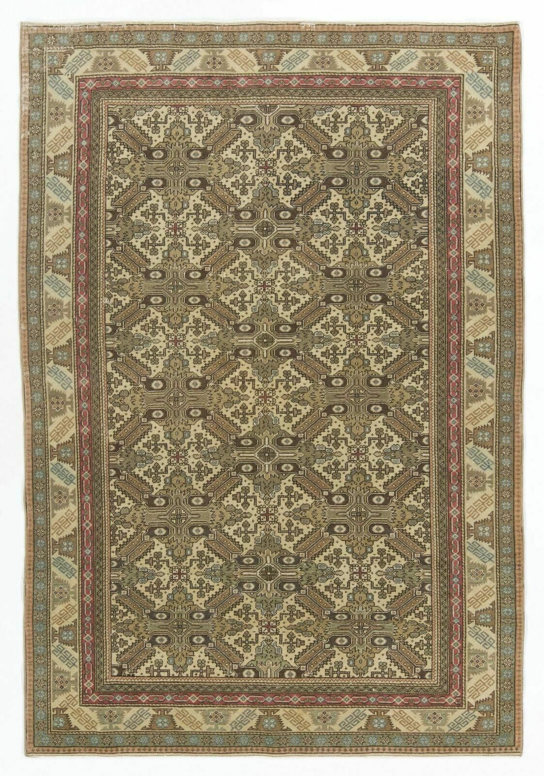 5x7.2 Ft Mid 20th Century Handmade Turkish Oushak Area Rug