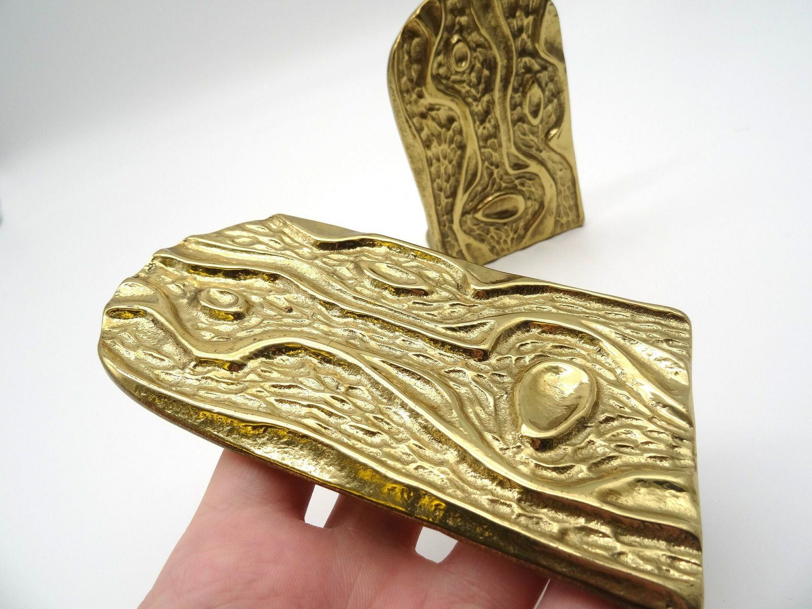 Austrian Brass Pair Bookends Artist Stamped Mid Century Brutalist Sculptures 1950 photo furniture