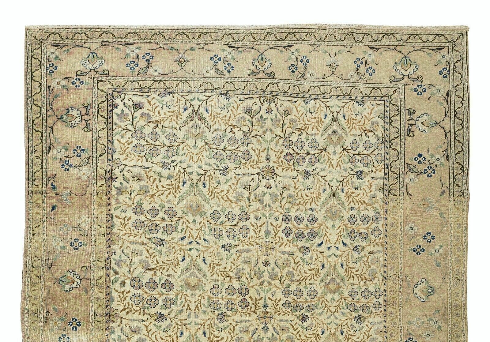 6.5x9.4 Ft Hand Knotted Turkish Oushak Rug, Authentic 1960s Floor Covering photo Textiles