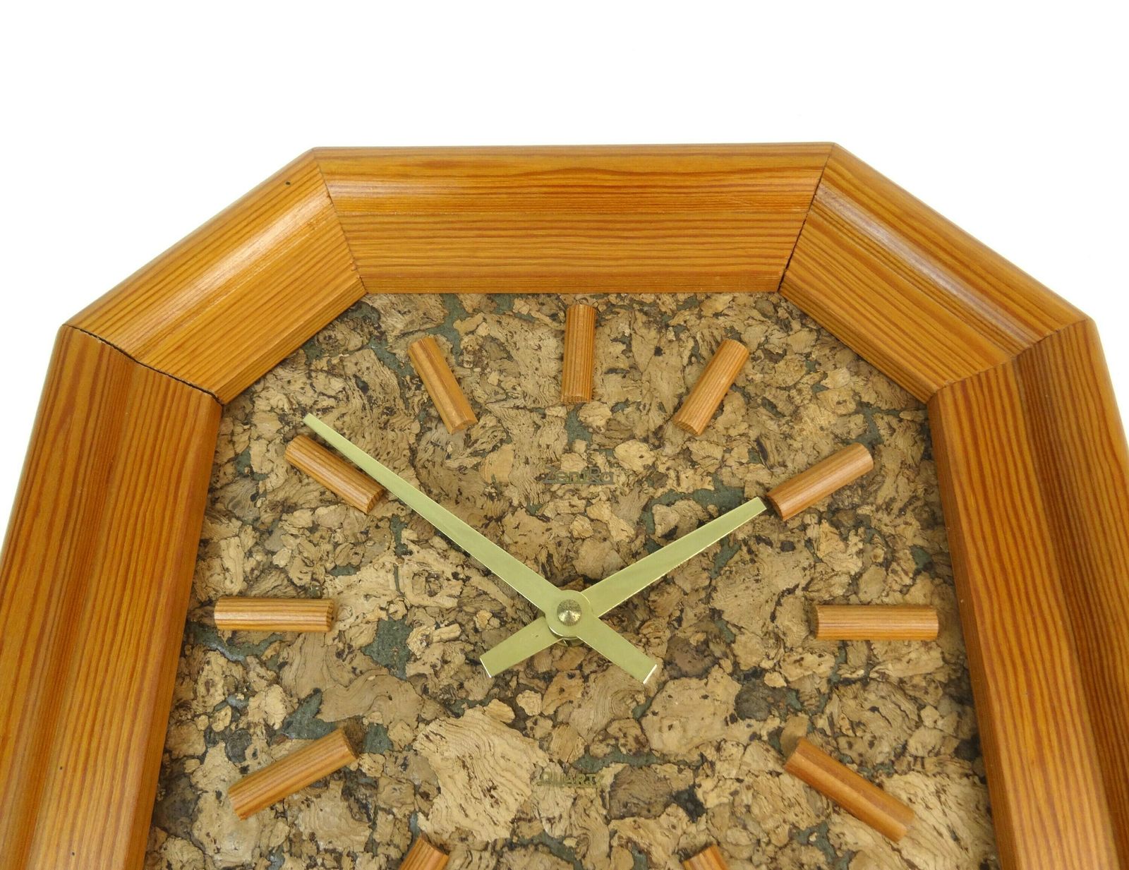 Rare Mid Century Pine Wood And Cork Wall Clock By Zentra photo for sale