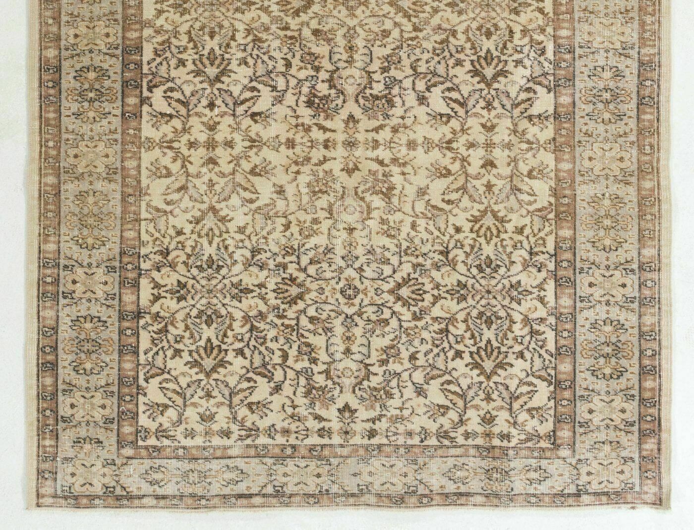 5.6x8.8 Ft Mid Century Vintage Turkish Oushak Rug With Floral Design photo for sale