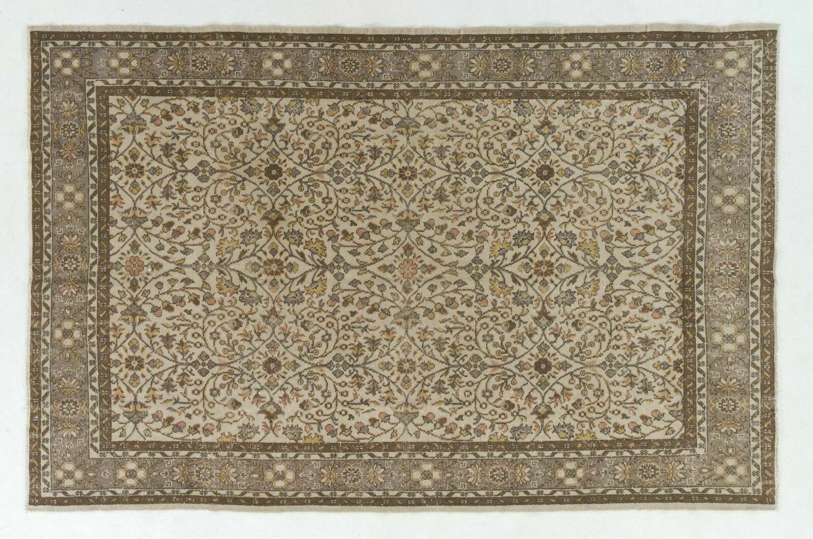 6.6x10.2 Ft Floral Patterned Hand Knotted Vintage Central Anatolian Wool Rug photo 748.0