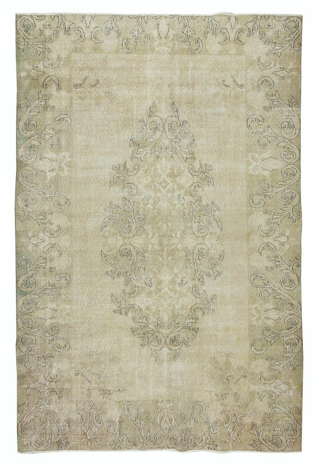 6.8x10.5 Ft Handmade Turkish Area Rug From 1960s, Traditional Antique Washed Rug