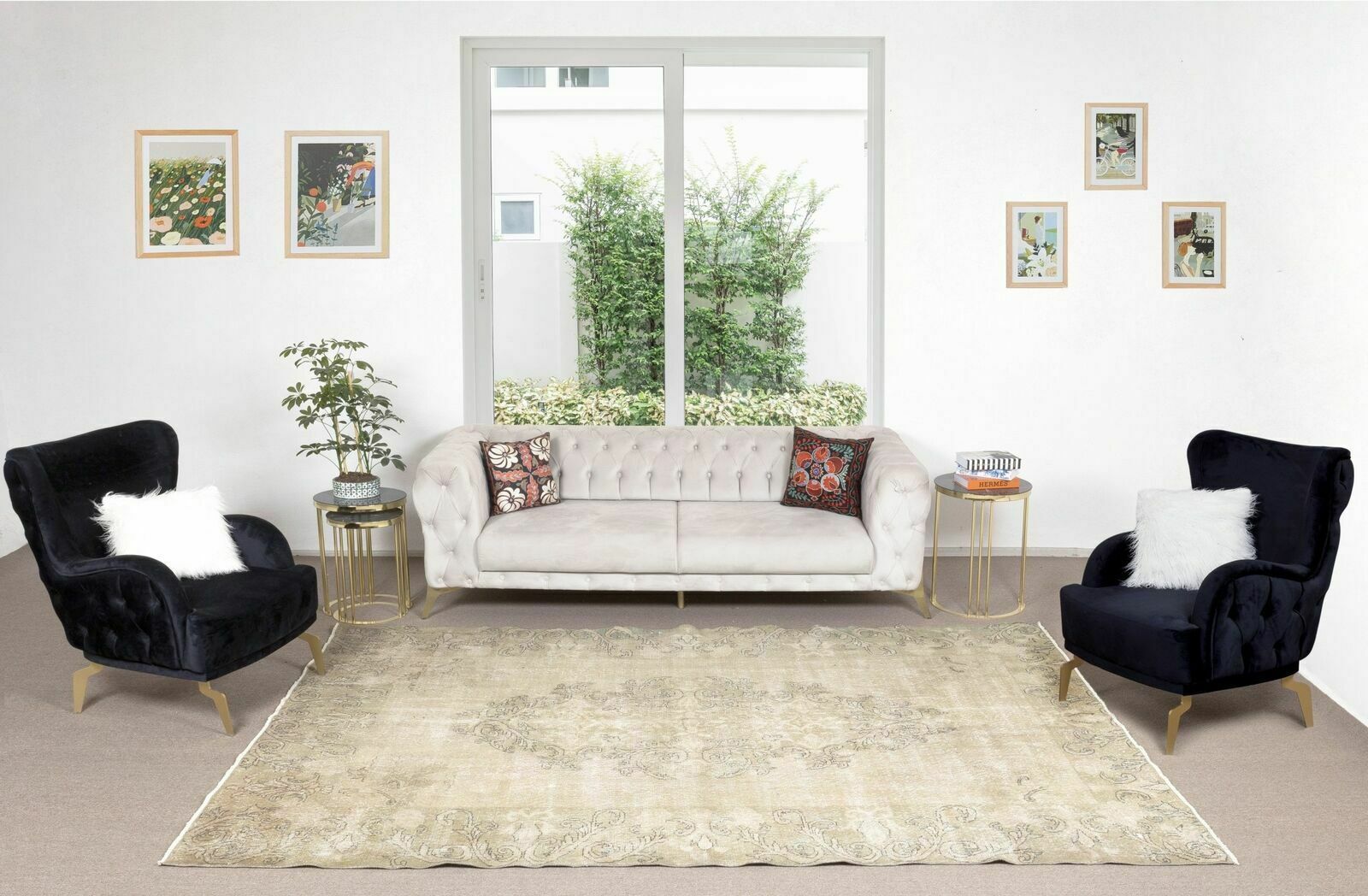 6.8x10.5 Ft Handmade Turkish Area Rug From 1960s, Traditional Antique Washed Rug photo furniture