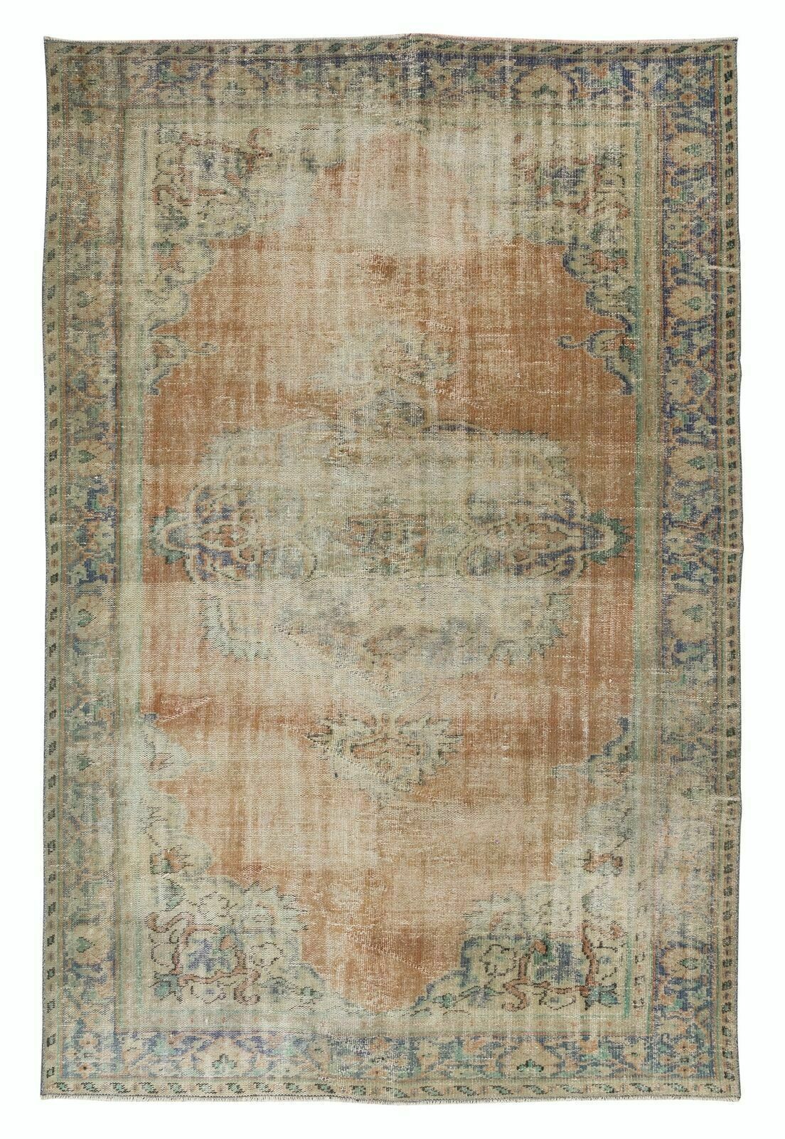 6x9.2 Ft Sun Faded Handmade Anatolian Oushak Rug, 1950s Shabby Chic Wool Carpet