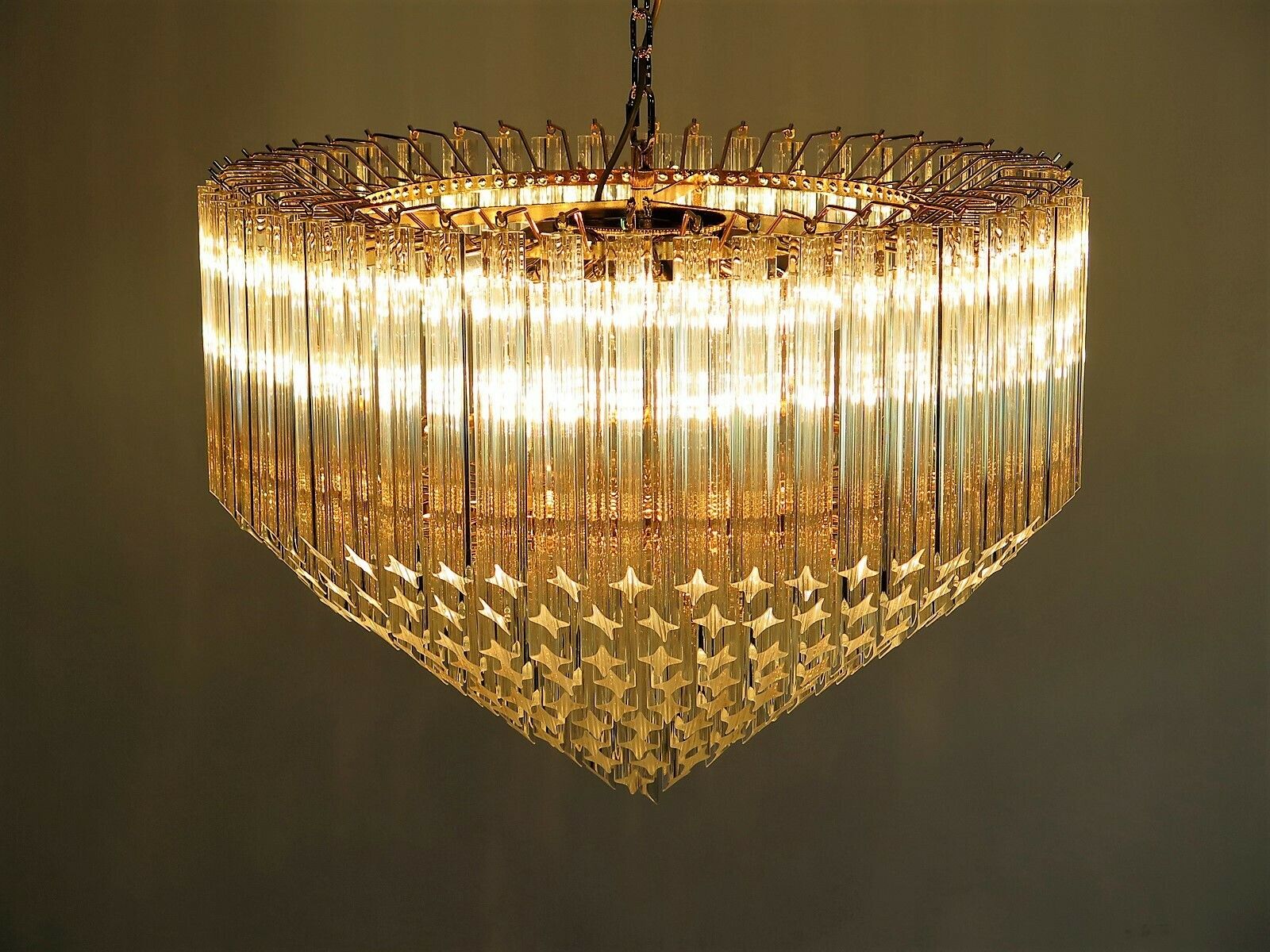 photo for sale Modern Quadriedri Murano Glass Chandelier   265 Trasparent Prism   Gold Frame