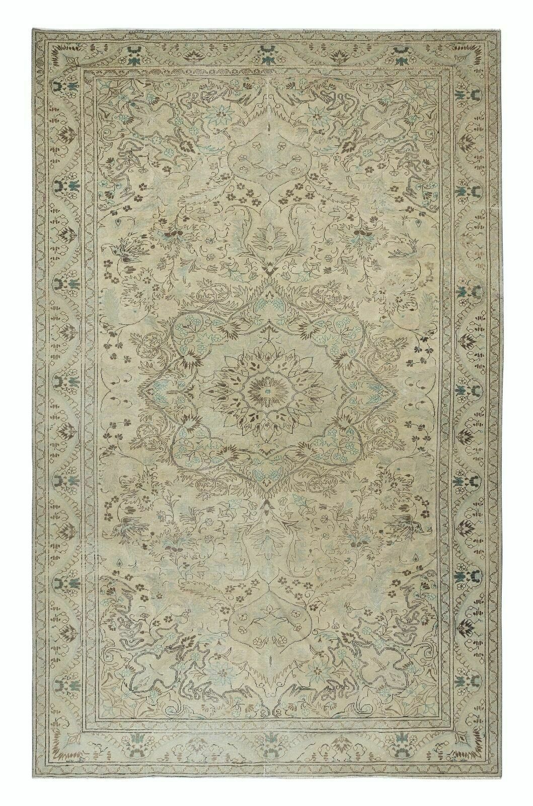 6.6x10.6 Ft One Of A Kind Vintage Area Rug, Handmade Anatolian Carpet In Beige