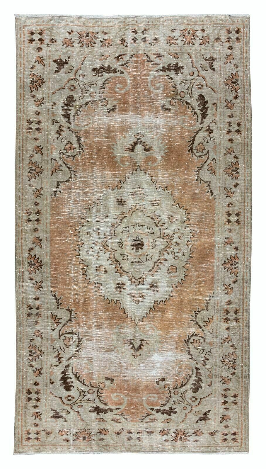 5x9.3 Ft Mid Century Handmade Turkish Wool Area Rug With Medallion Design