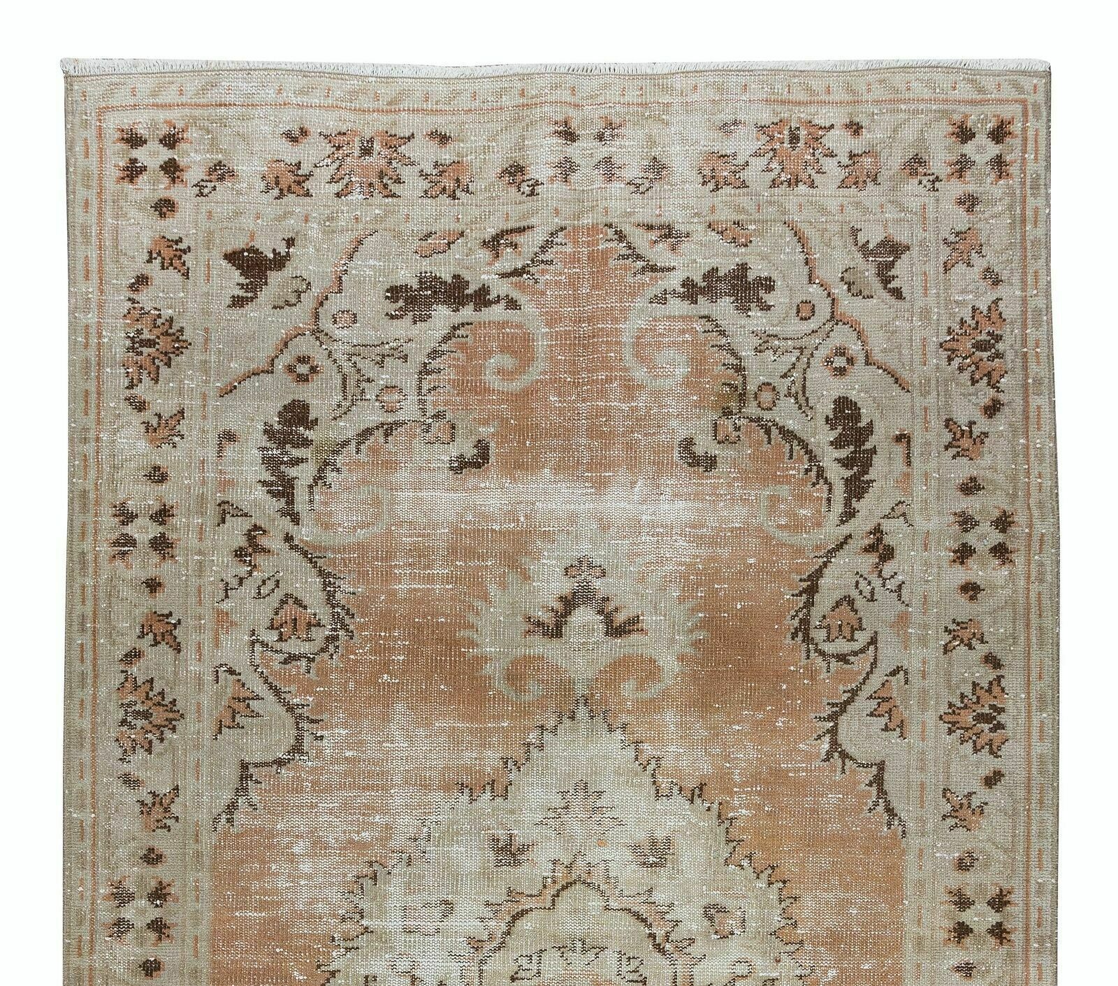 5x9.3 Ft Mid Century Handmade Turkish Wool Area Rug With Medallion Design photo Textiles