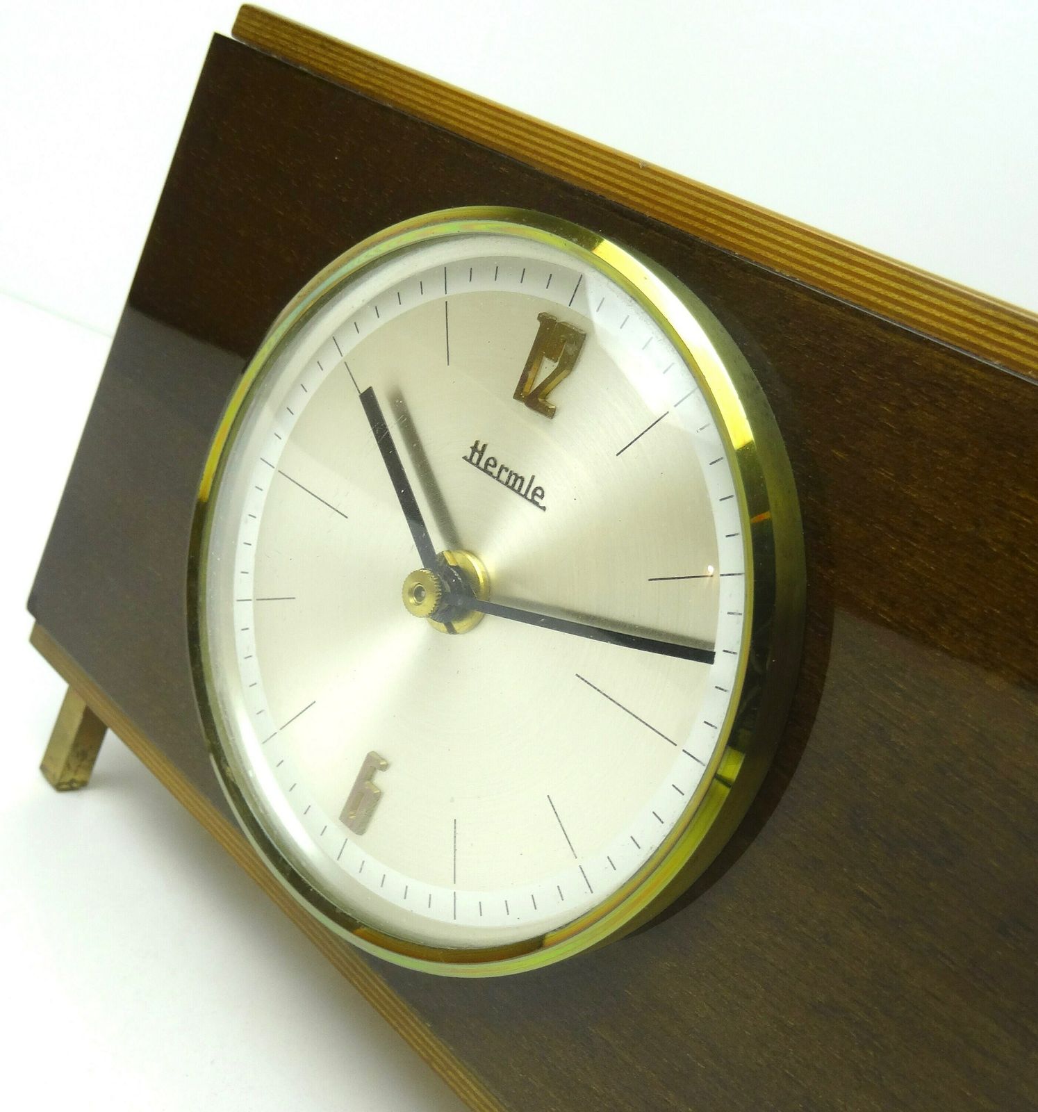 Beautiful Rare Mid Century 60s Teak Desk Clock By Hermle photo vinterior