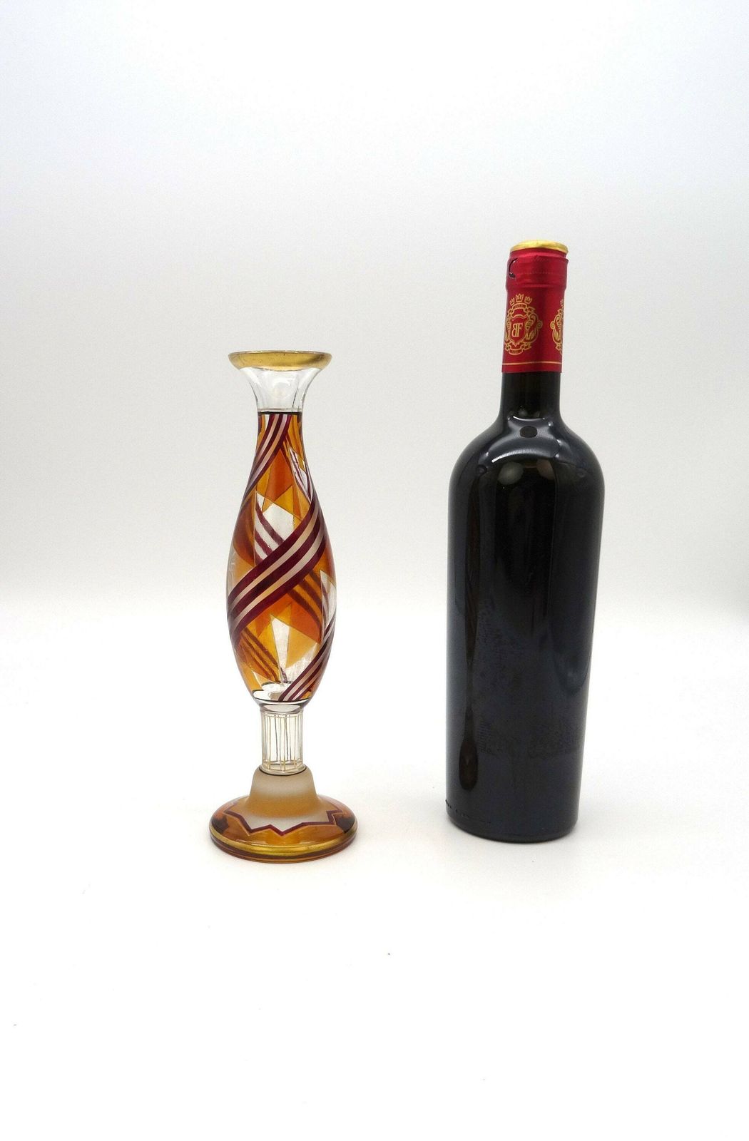 Rare Art Deco Glass Vase By Karl Palda Avantgarde Cubist Enamel Czech 1925 photo for sale