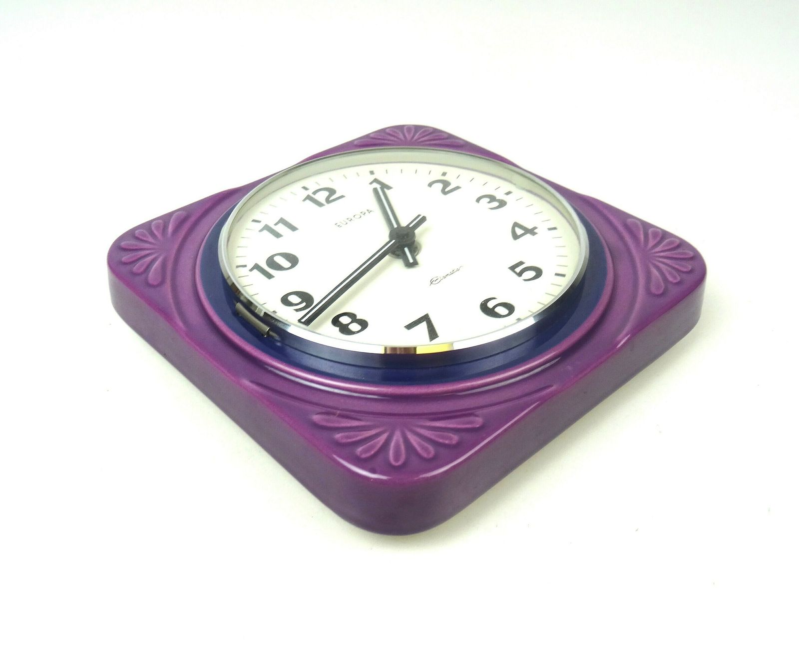 Beautiful Vintage Purple Mid Century Ceramic Wall Clock By Europa photo furniture