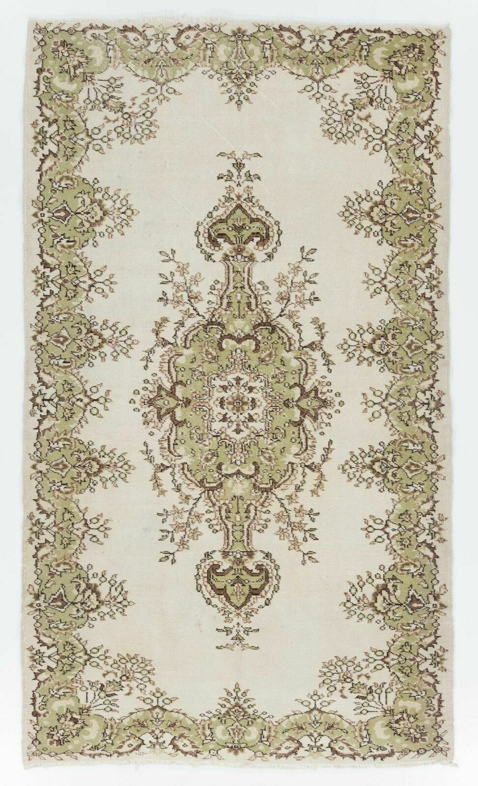 5x8.6 Ft Mid Century Handmade Turkish Oushak Rug With Medallion Design