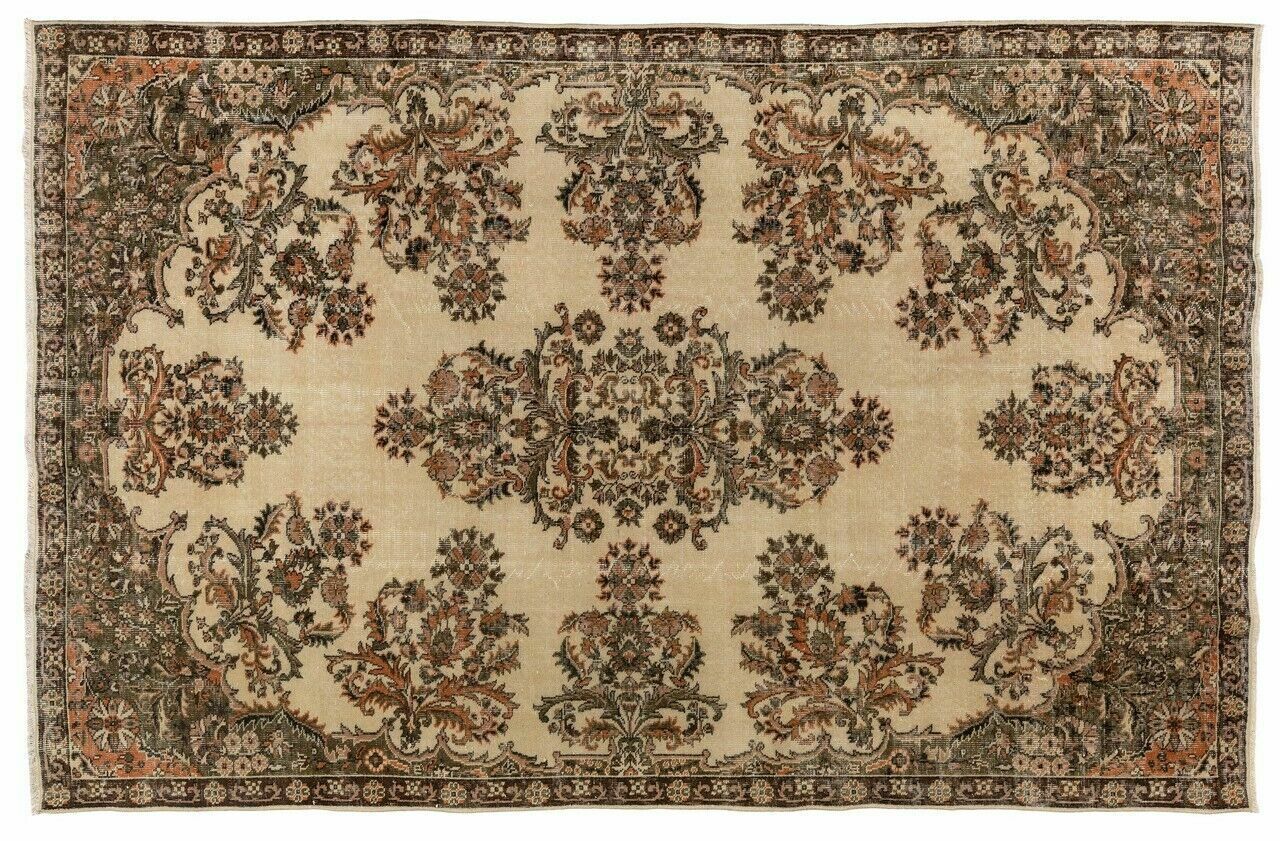 7x10 Ft Vintage Floral Design Central Anatolian Rug, Hand Knotted Wool Carpet photo for sale