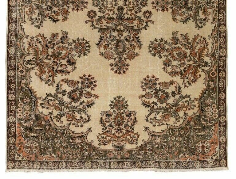 7x10 Ft Vintage Floral Design Central Anatolian Rug, Hand Knotted Wool Carpet photo Textiles
