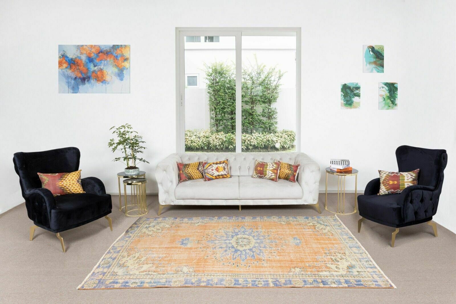 5.8x9 Ft Hand Knotted Vintage Turkish Oushak Rug With Medallion Design photo furniture