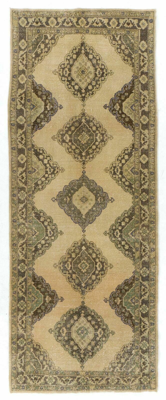 4.6x12.5 Ft Vintage Anatolian Oushak Wool Runner Rug, Ideal For Home And Office