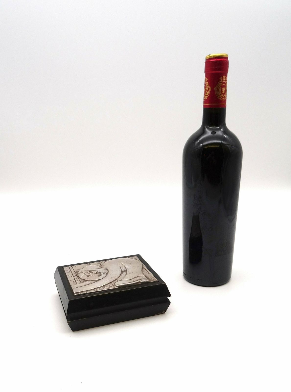 Beautiful Mid Century Wood & 925 Silver Surrealism Plaque Jewelry Box By Artist Brunel photo buy