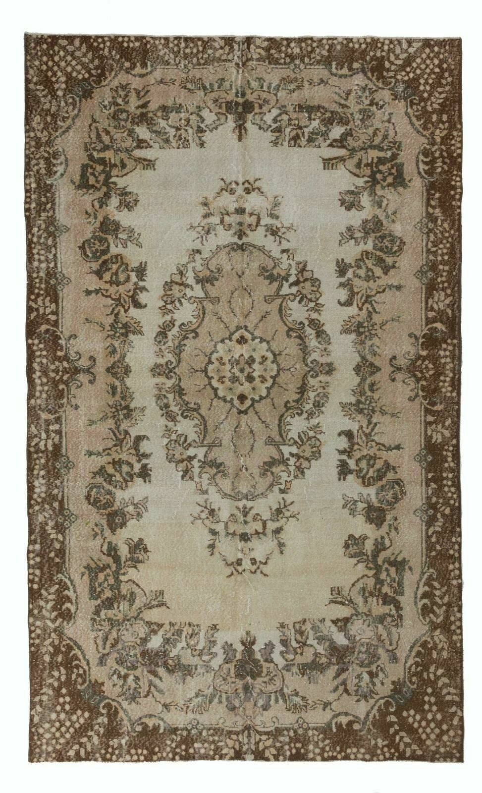 6.7x11 Ft Vintage Anatolian Medallion Design Rug. Hand Knotted Wool Carpet