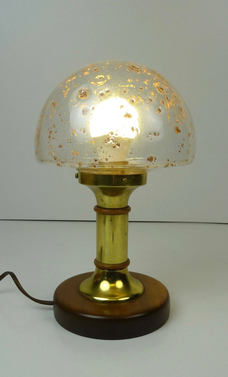 Beautiful Mid Century Teak Brass Glass Mushroom Desk Lamp By Temde photo for sale