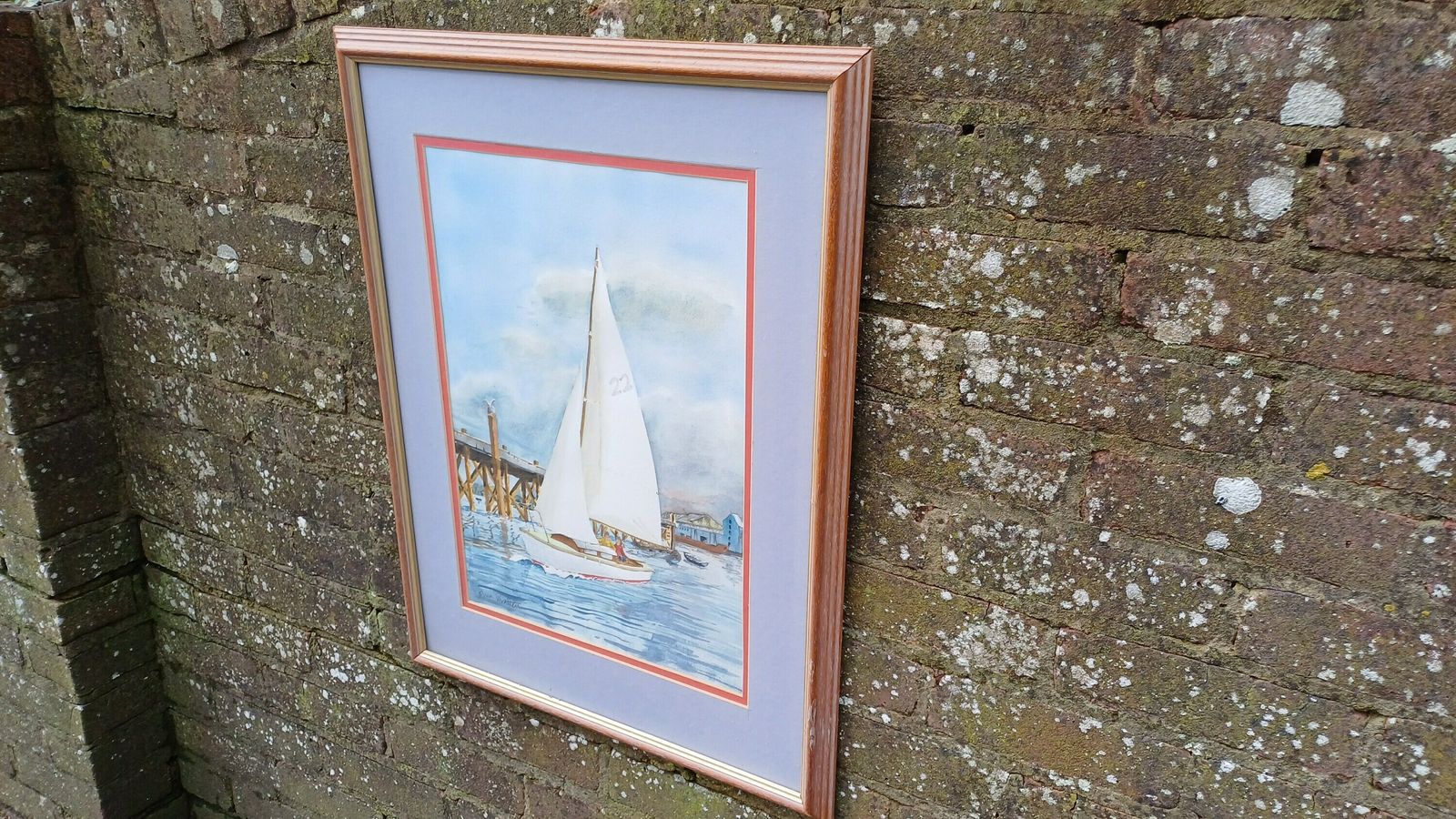 Large Original Watercolour Of A Yacht Leaving A Harbour, Jetty, Quay   Seaside, Maritime, Boating Scene photo buy
