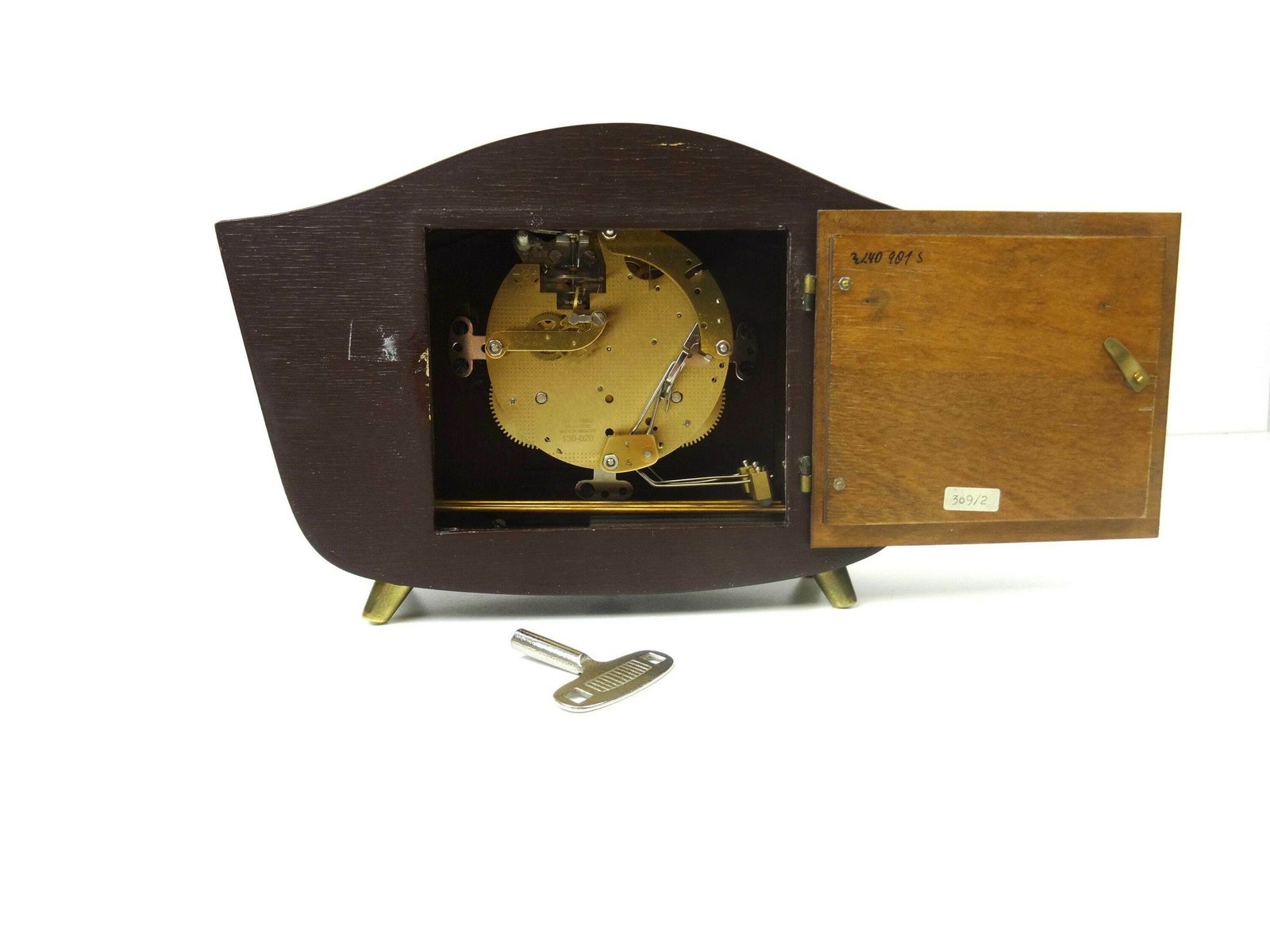 Rare 60s Mid Century Teak Chimny Desk Clock By Hermle photo vintage