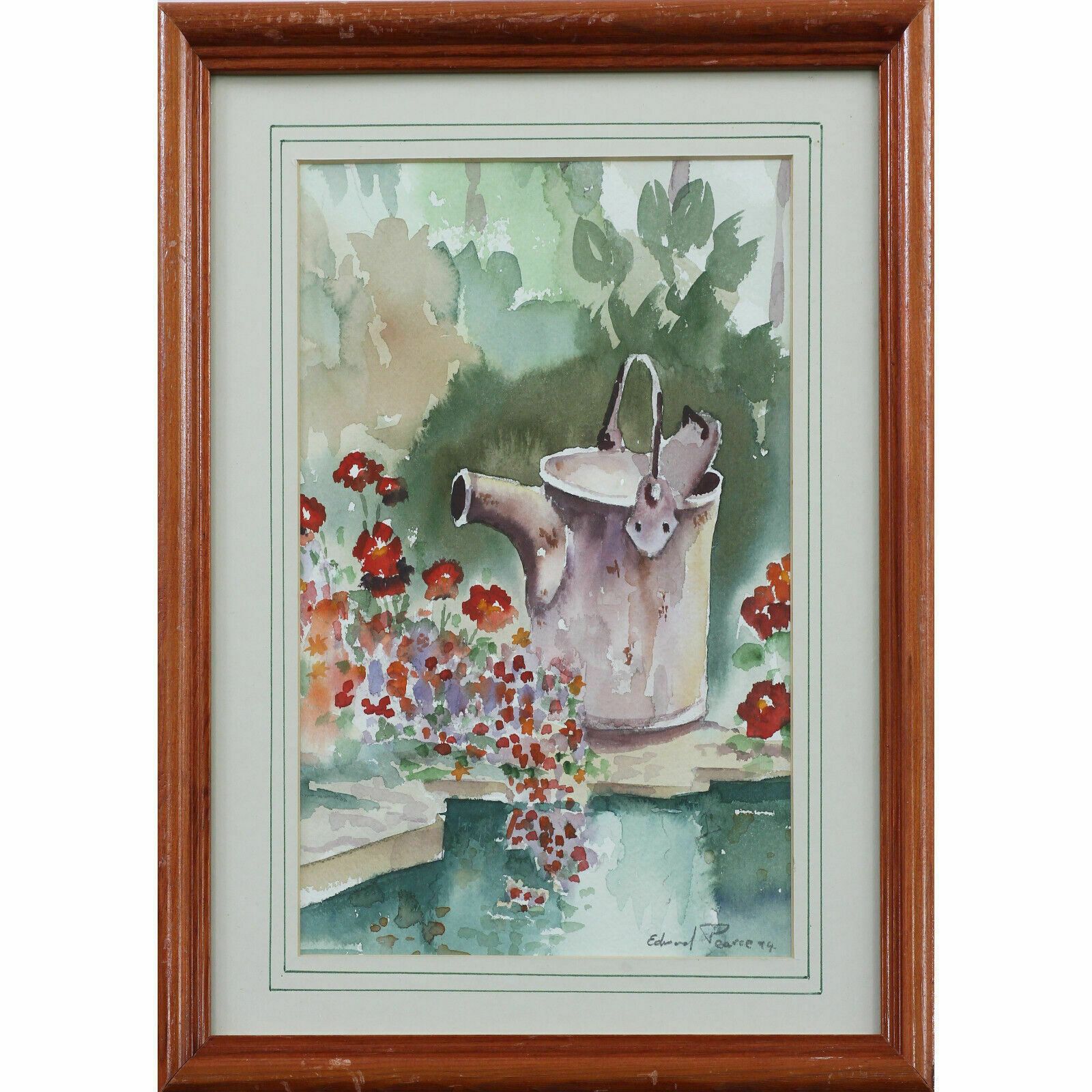 Watercolour By Edward Pearce. Watering Can And Flowers