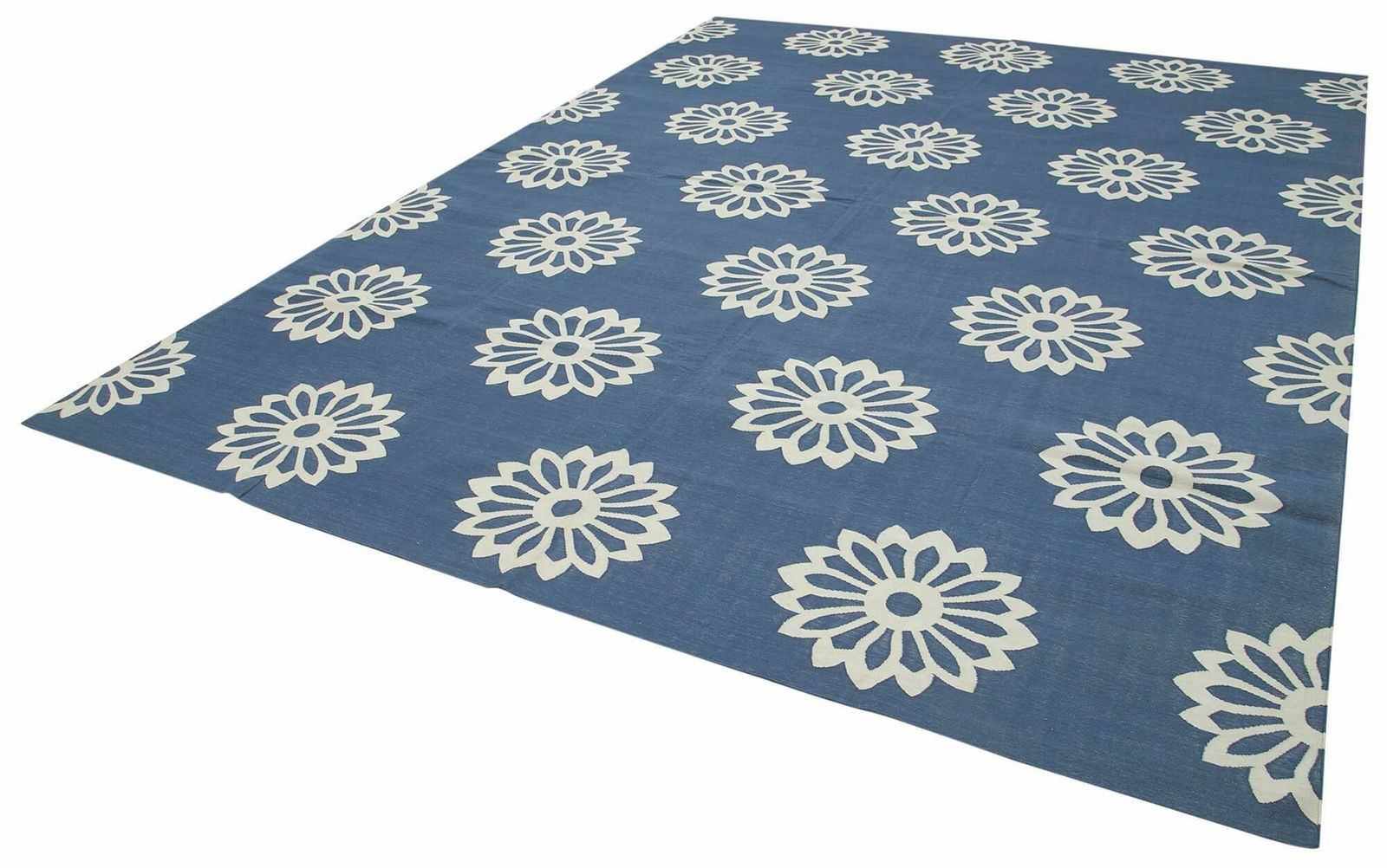 9x12 Blue Dhurrie Rug, Late 20th Century photo for sale