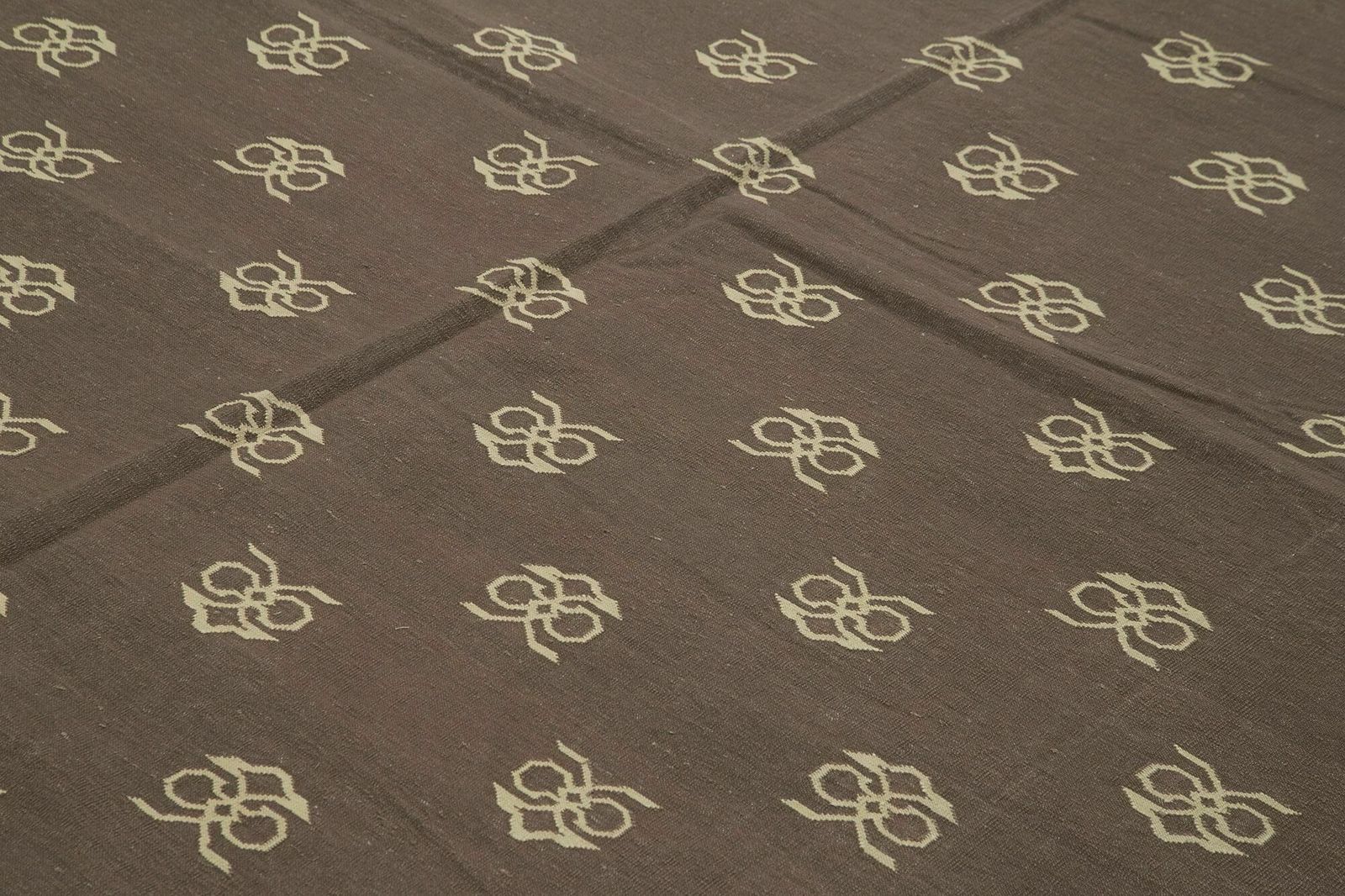 9x12 Brown Dhurrie Rug, Late 20th Century photo 1834.0