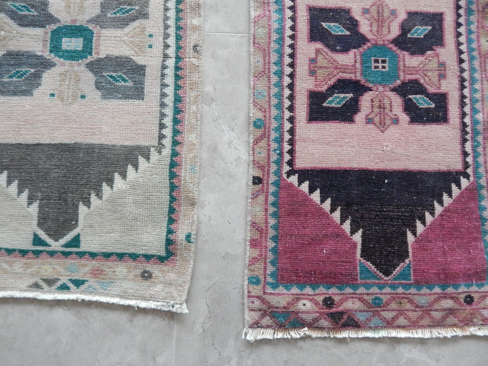 Traditional Handwoven Oushak Wool Yastik Rug 1'7" X 2'11"   Set Of Two photo vinterior