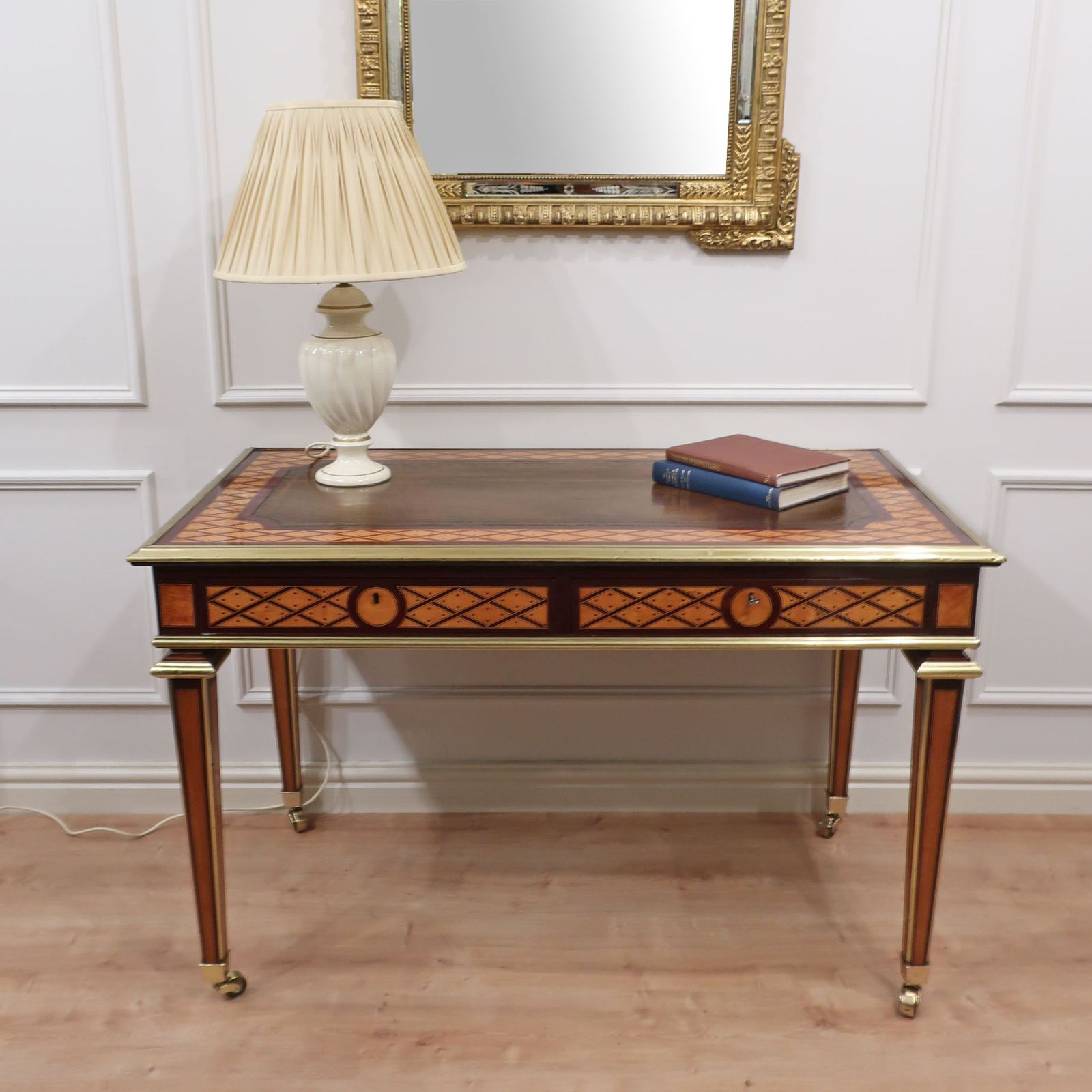 Victorian Satinwood Parquetry Writing Table Attributed To Donald Ross