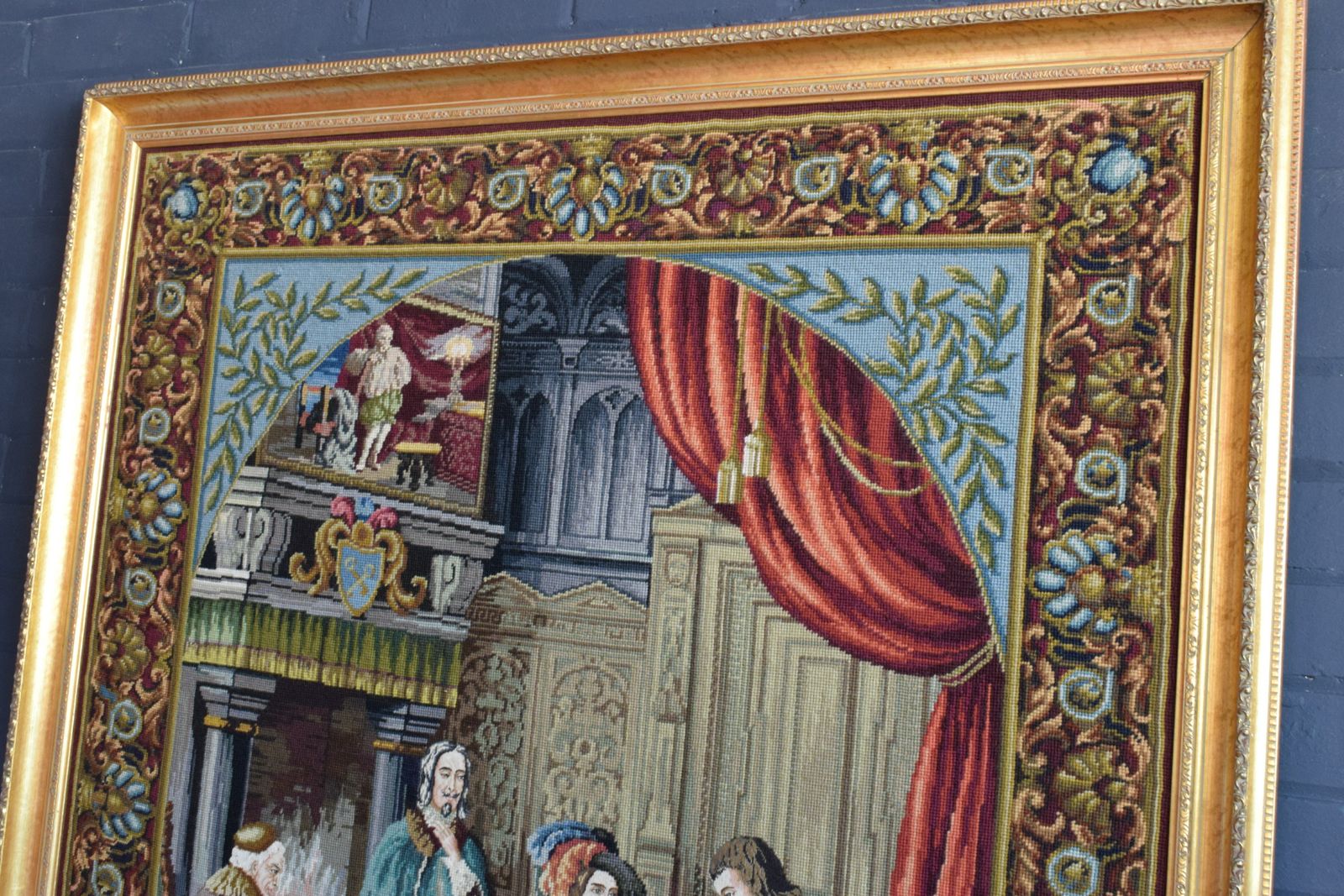 French Tapestry Depicting Figures Playing Chess In The French Court In A Fabulous Gilt Frame photo 695.0