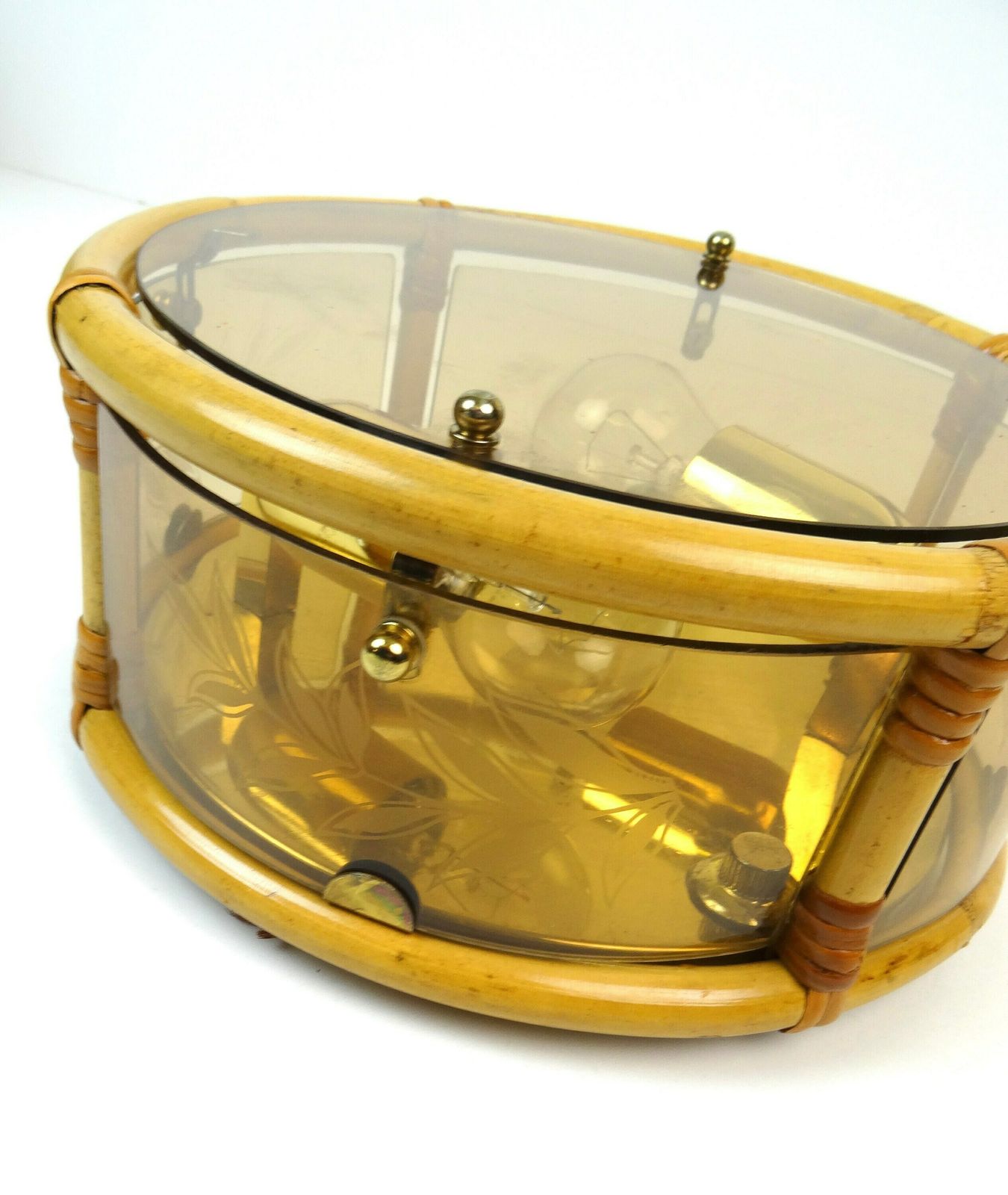 Beautiful Hollywood Regency Bamboo Glass Brass Ceiling Lamp Italy 1960 photo 1059.0