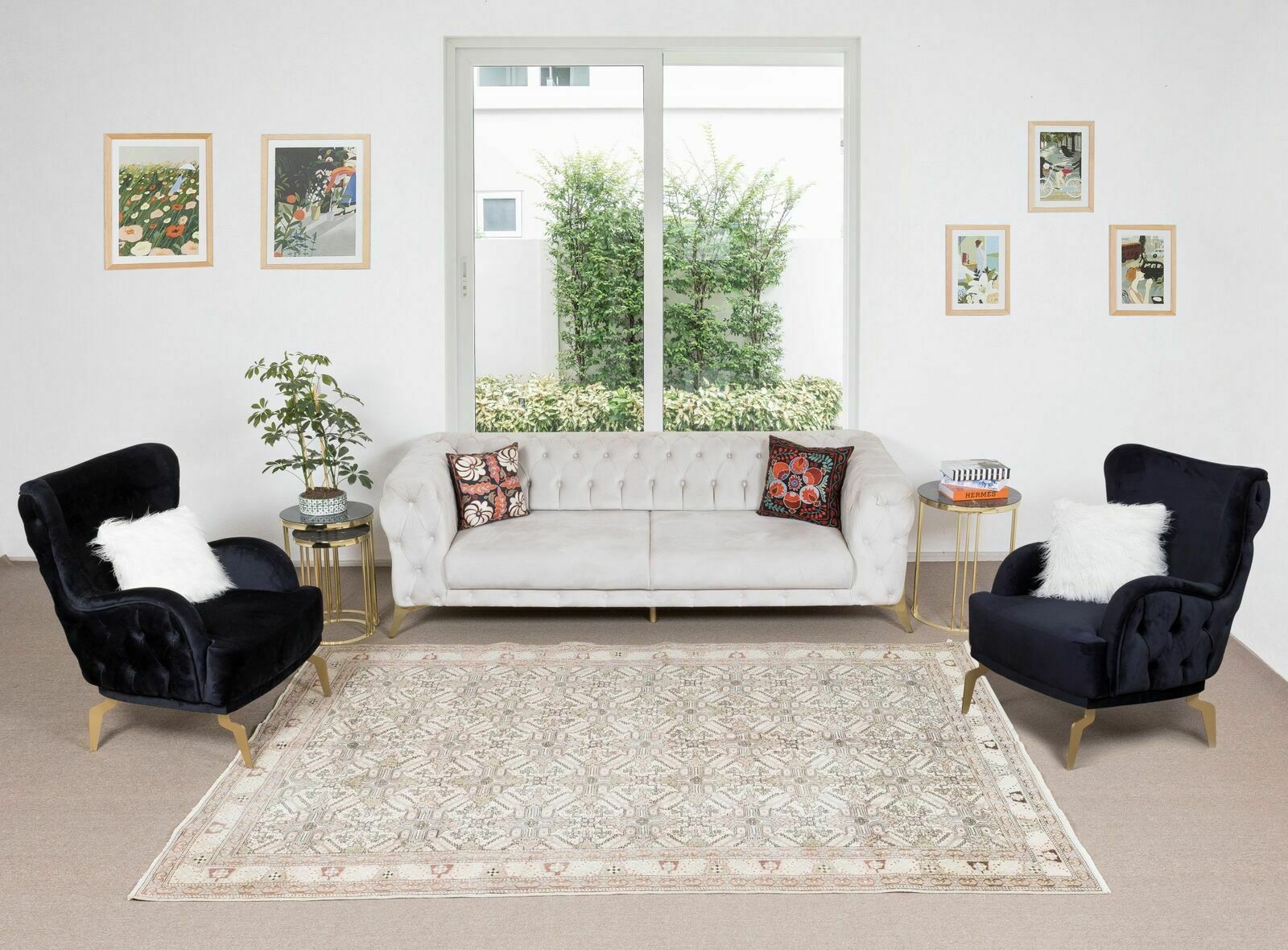 6.3x9.4 Ft Handmade Turkish Area Rug, Vintage Floral Wool Carpet photo furniture