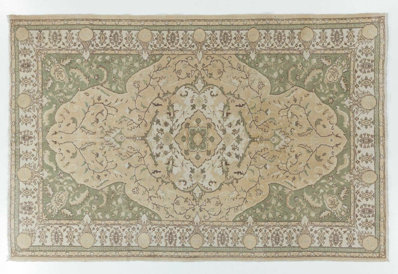6.4x10 Ft Vintage Hand Knotted Oushak Area Rug With Medallion Design photo 1163.0