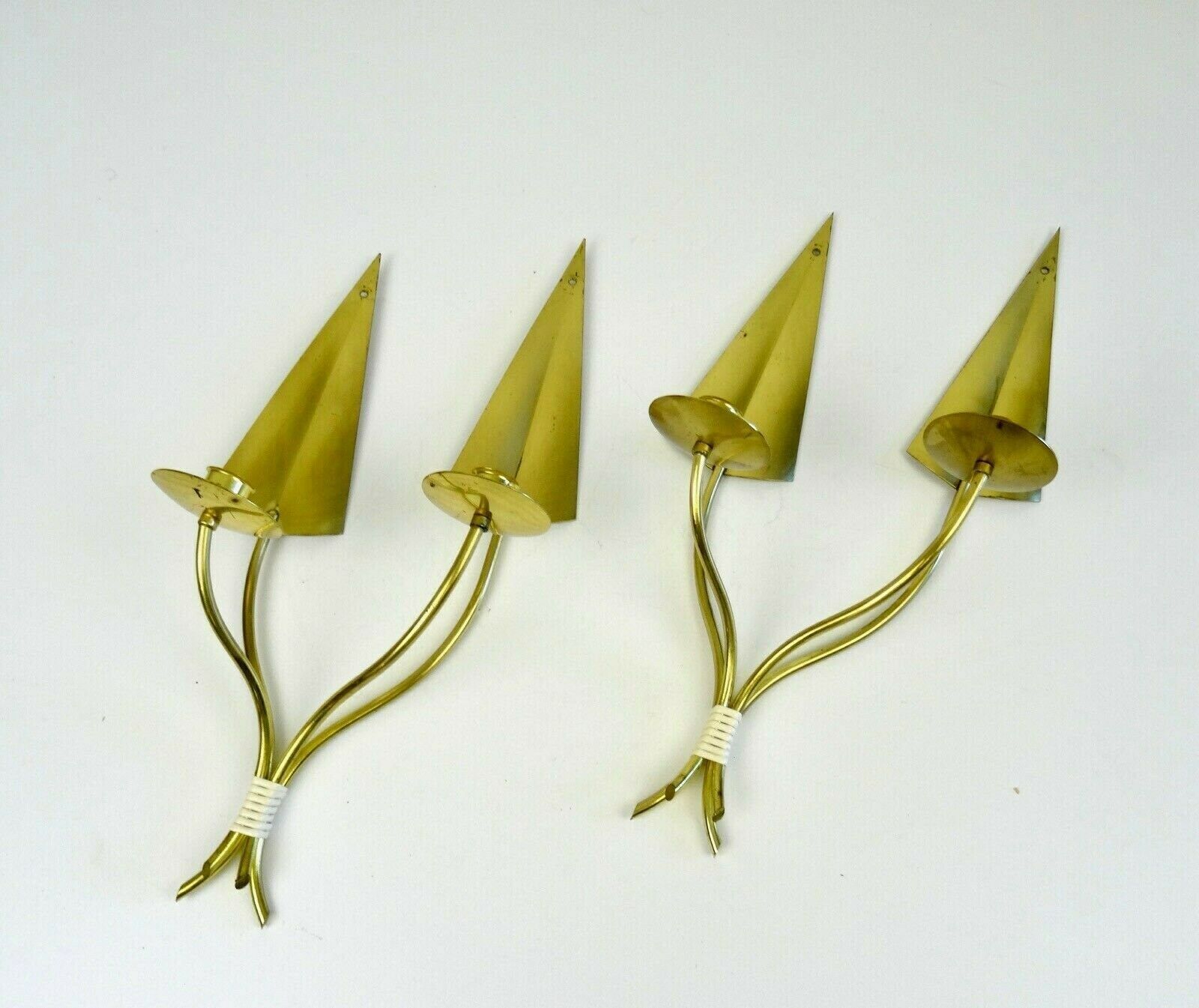 Mid Century Hollywood Regency Vintage Brass Pair Of Wall Candlesticks photo for sale