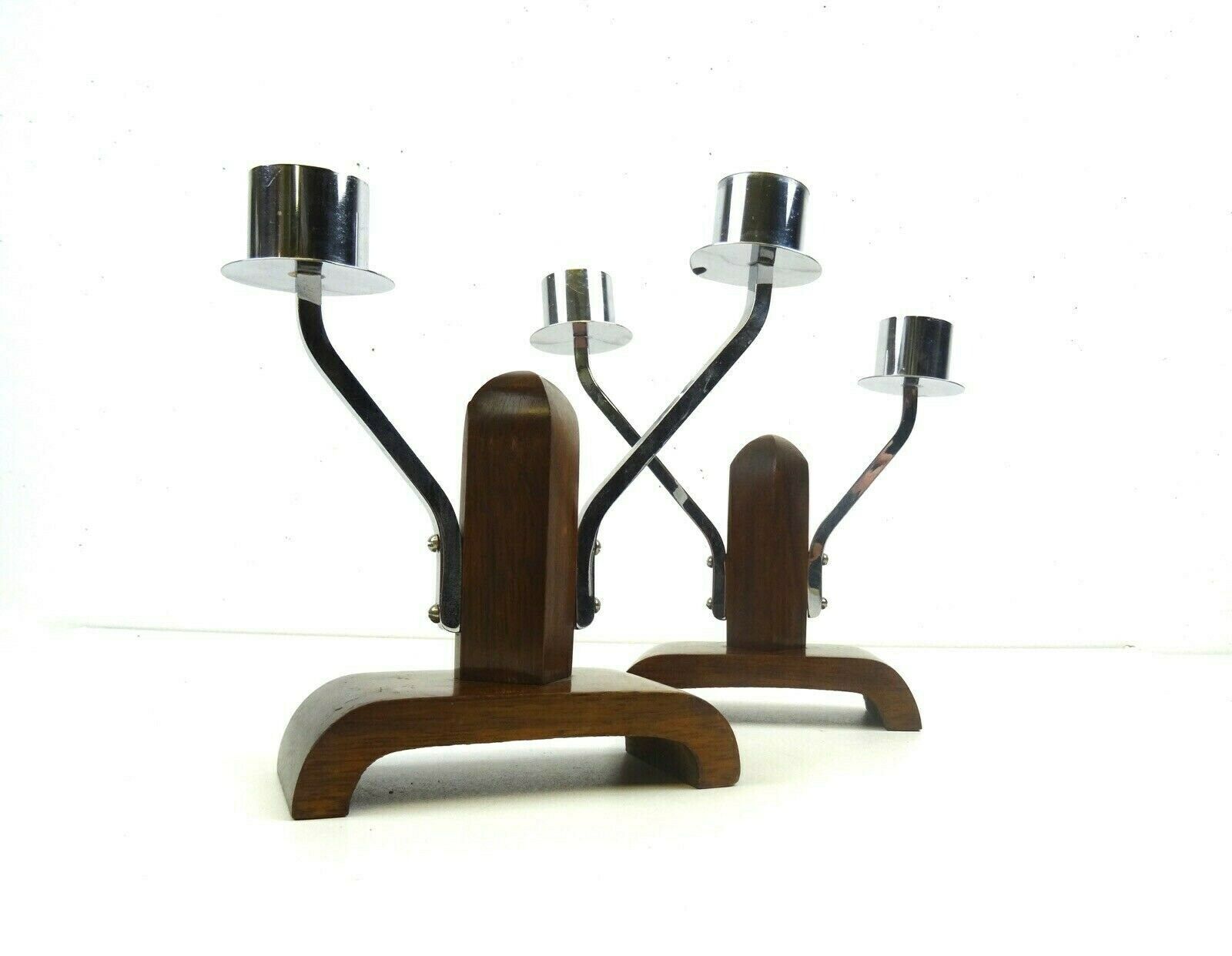 Stunning Pair Of Avant Garde Art Deco Bauhaus Candlesticks photo vinterior