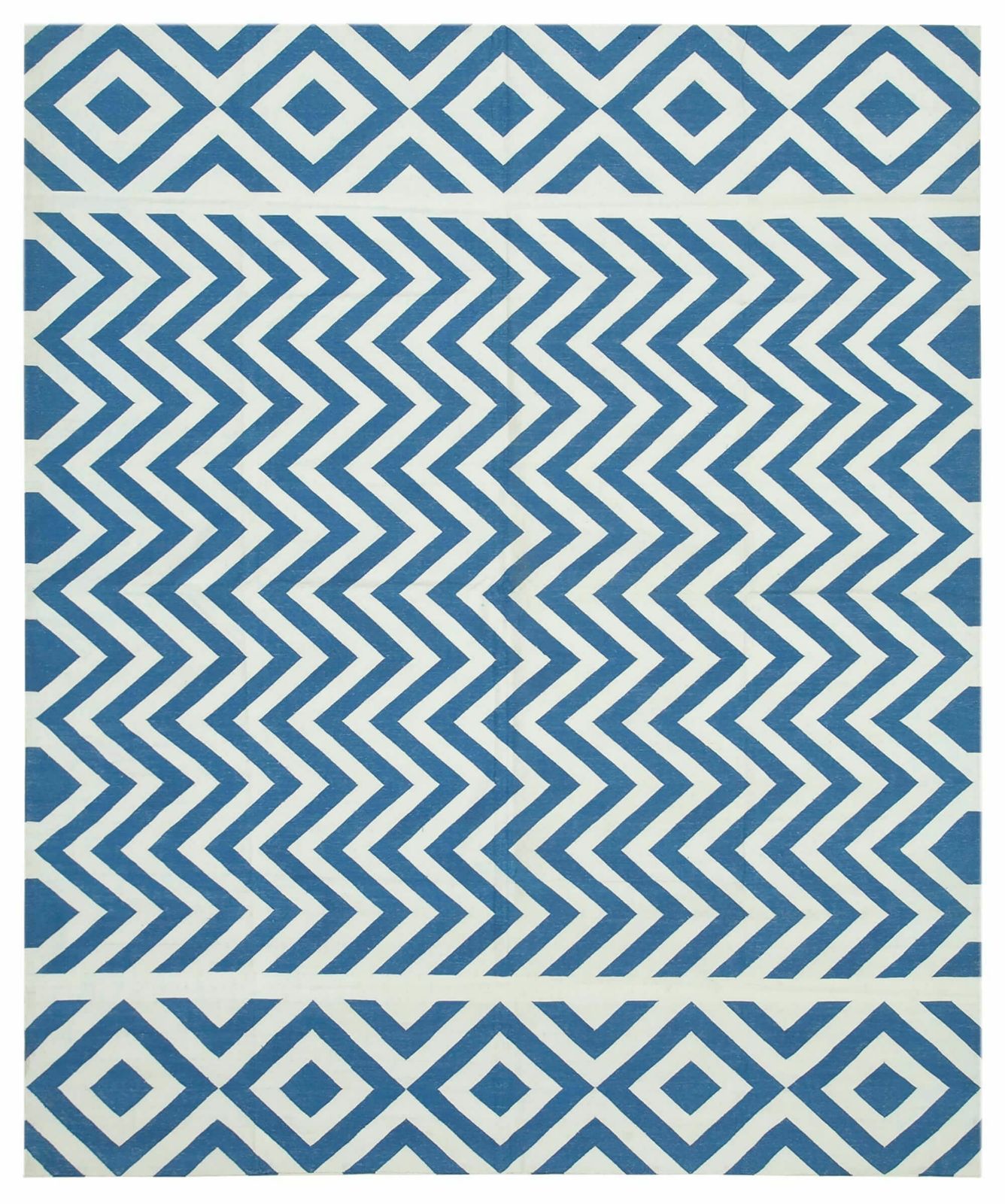 8x10 Blue Dhurrie Rug, Late 20th Century