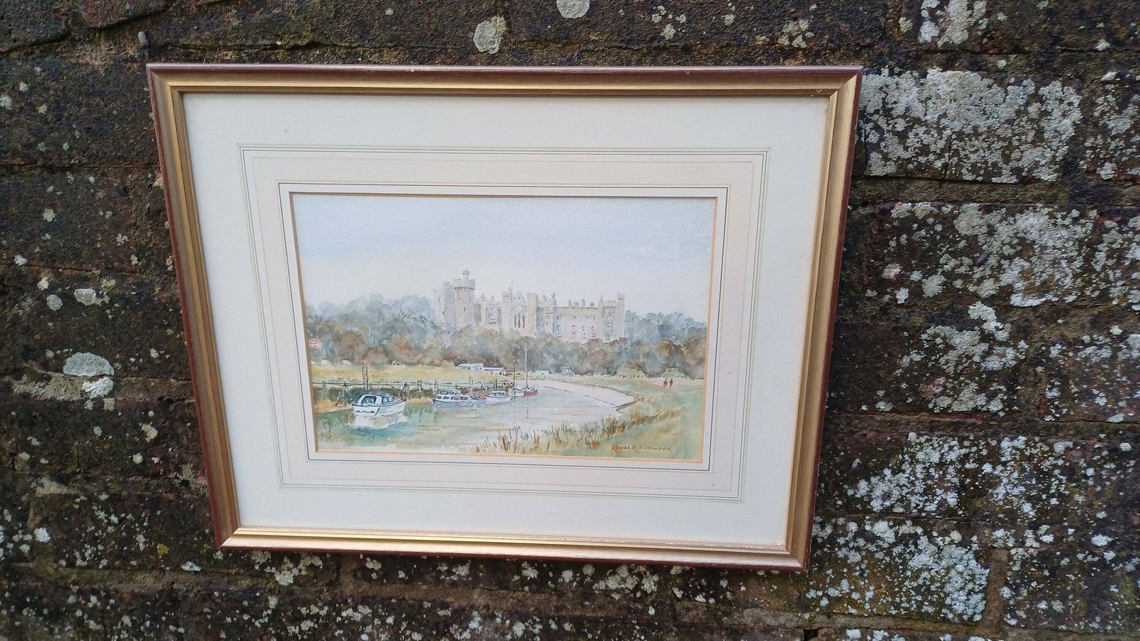 Wonderful Vintage Original Watercolour   English Scene, Castle On A River (Edward Snowdon), Glazed And Framed With Mount, Ready To Hang