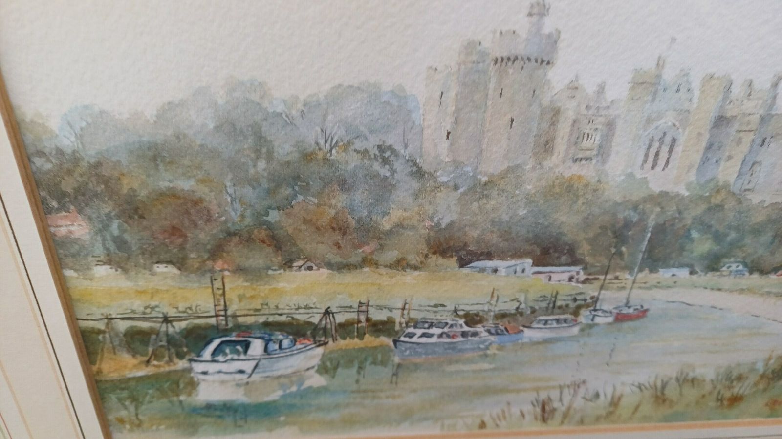 Wonderful Vintage Original Watercolour   English Scene, Castle On A River (Edward Snowdon), Glazed And Framed With Mount, Ready To Hang photo 75.0