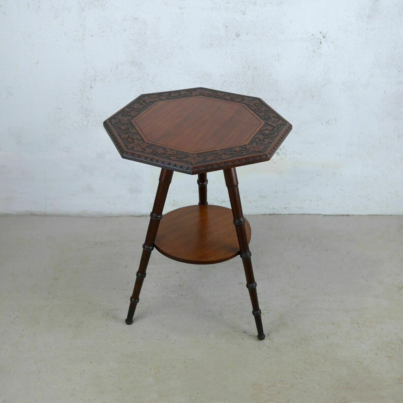 Antique Victorian Faux Bamboo Carved Poker Tripod Side Lamp Table photo Furniture