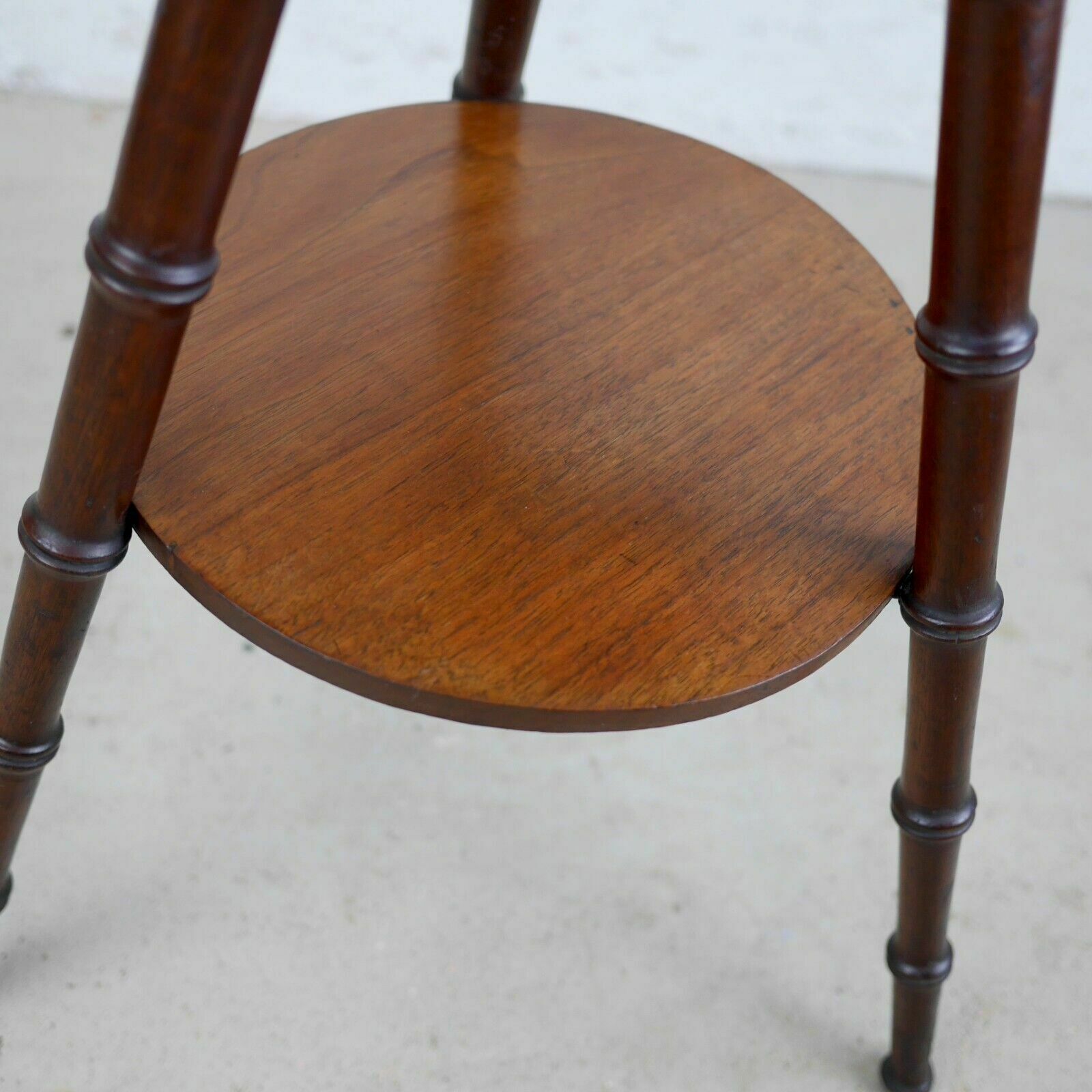 Antique Victorian Faux Bamboo Carved Poker Tripod Side Lamp Table photo 330.0