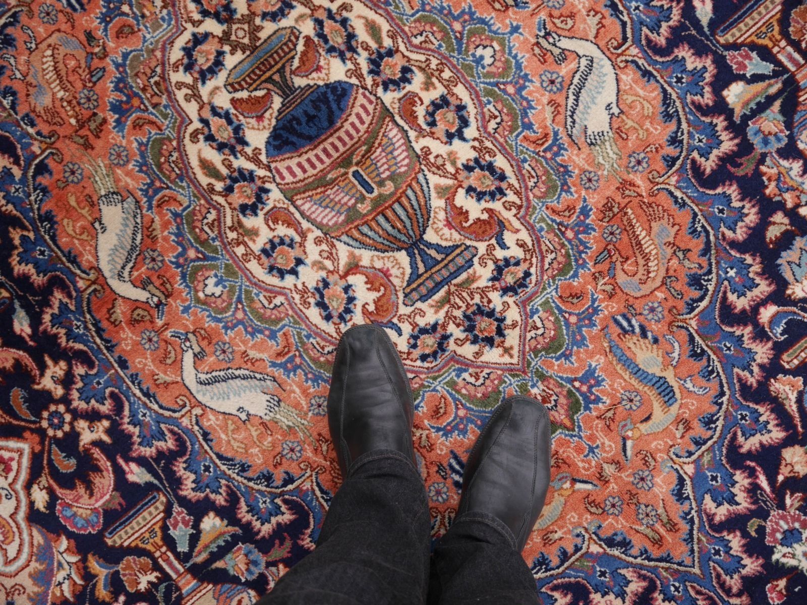 5990.0 Large Vintage Rug With Pectoral Floral Design Hand Knotted 14 X 10 Ft photo