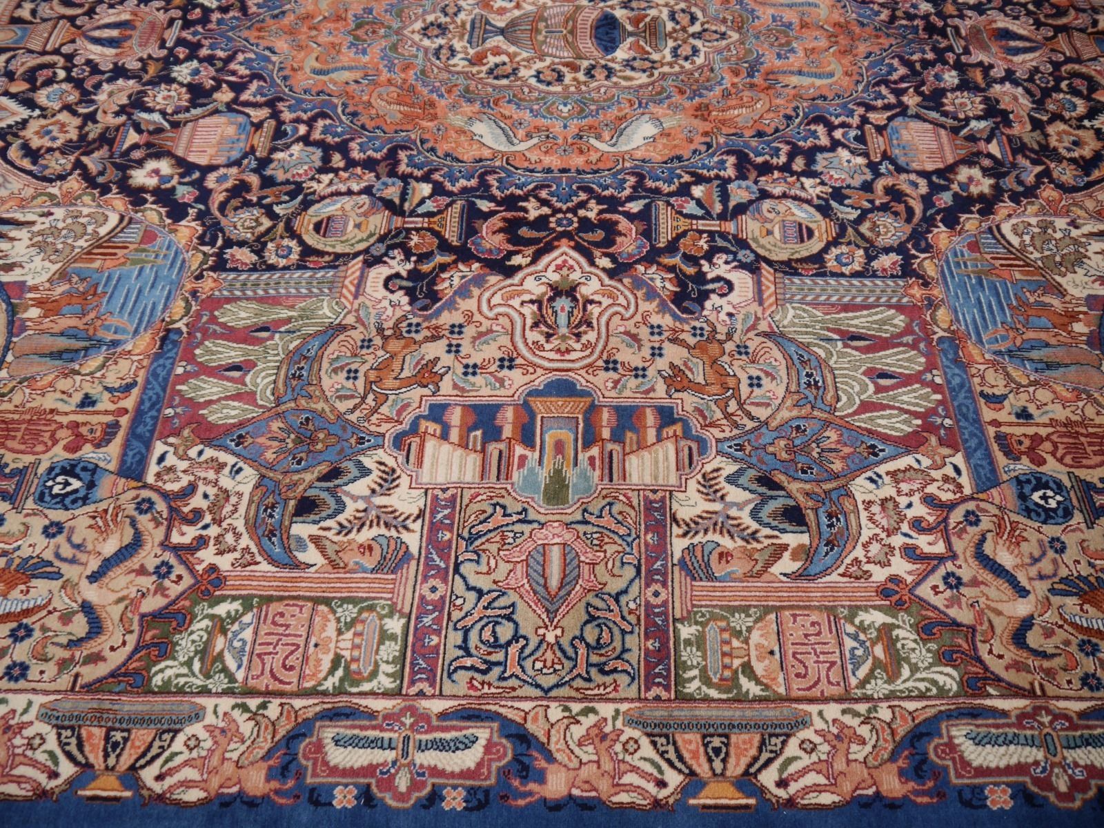 photo buy Large Vintage Rug With Pectoral Floral Design Hand Knotted 14 X 10 Ft