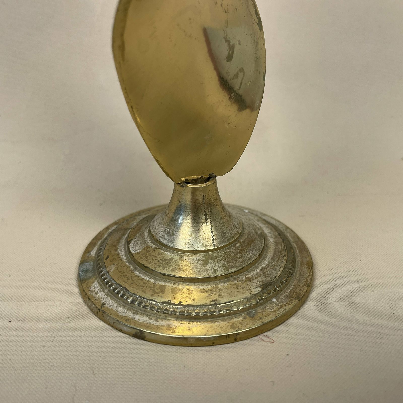 Antique Gold Brass Metal Candlestick Candle Stick Vintage Column Taper Dinner Twisted Twist Round Base Ornate Pattern Base photo vinterior