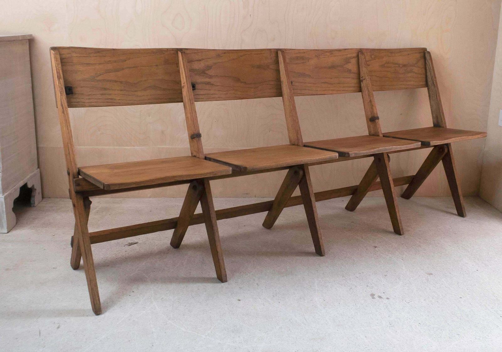 Vintage Campaign Folding Oak 4 Seater Bench. English C.1920 photo furniture
