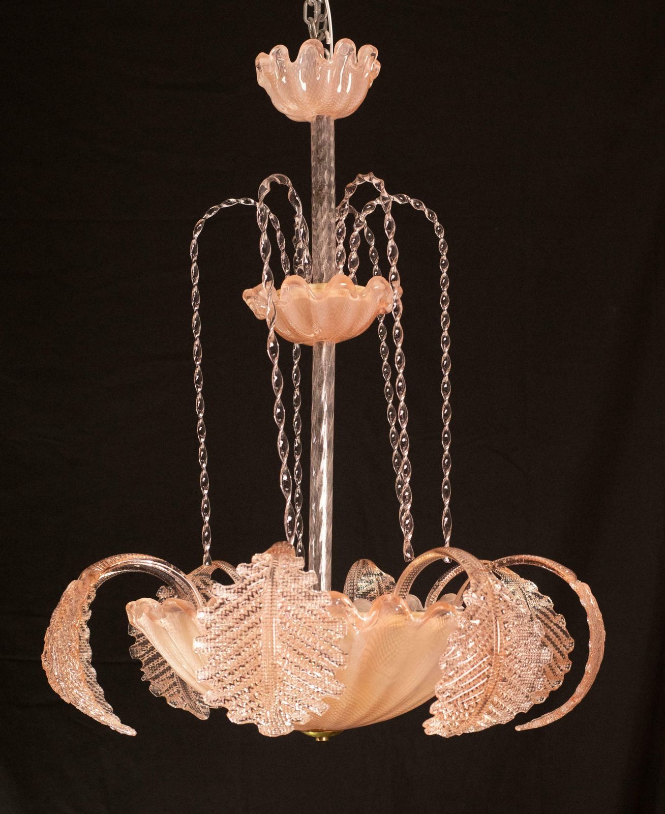 Pink Art Decò Barovier E Toso "Fountain" Pendant Light, Murano Glass, 1940s photo Lighting