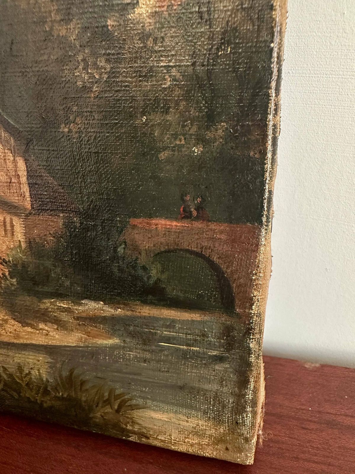 Antique Oil Painting On Canvas, 19thc French School Original Art Signed J.Galland, Village Painting photo vinterior