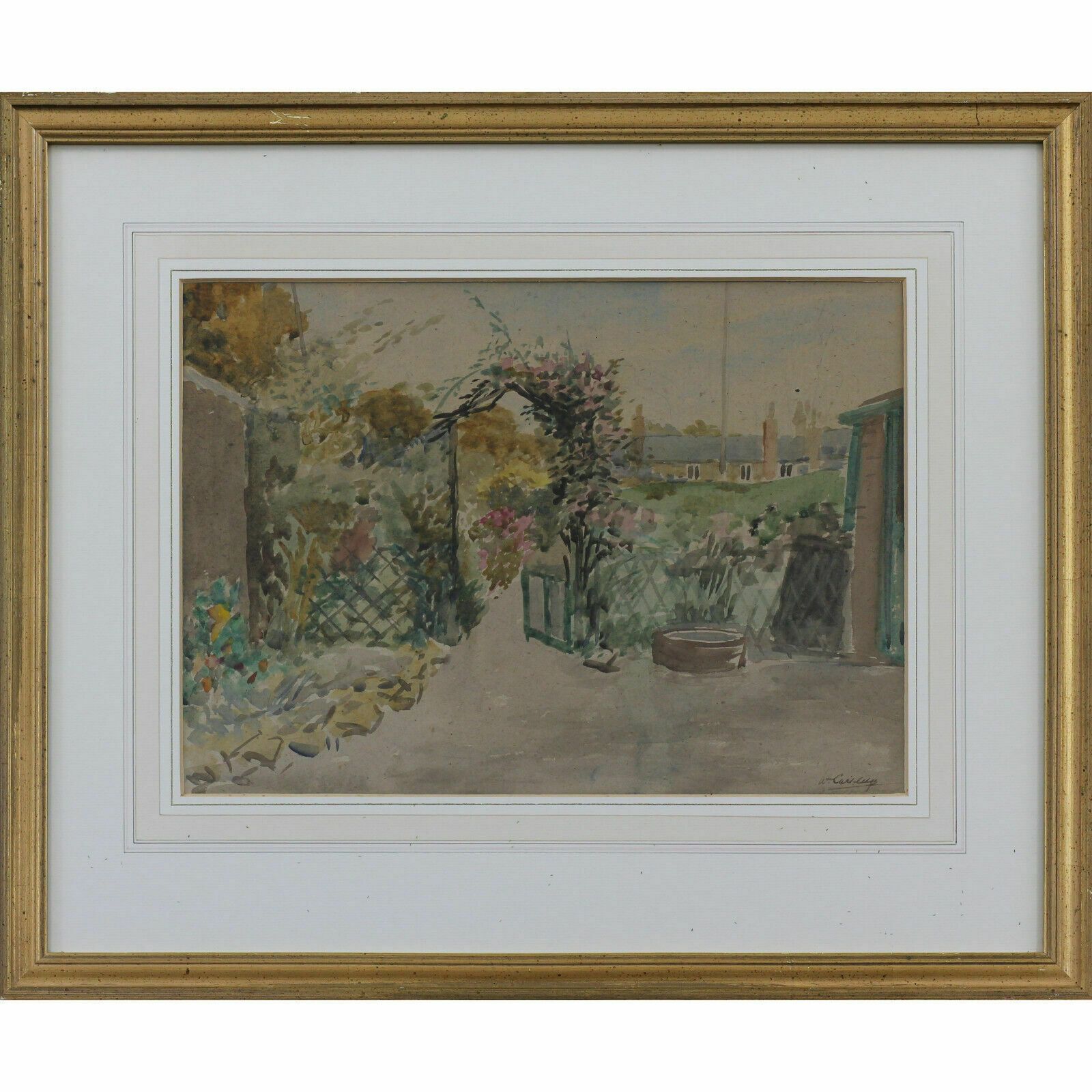 Watercolour By William Cartledge. Garden Scene