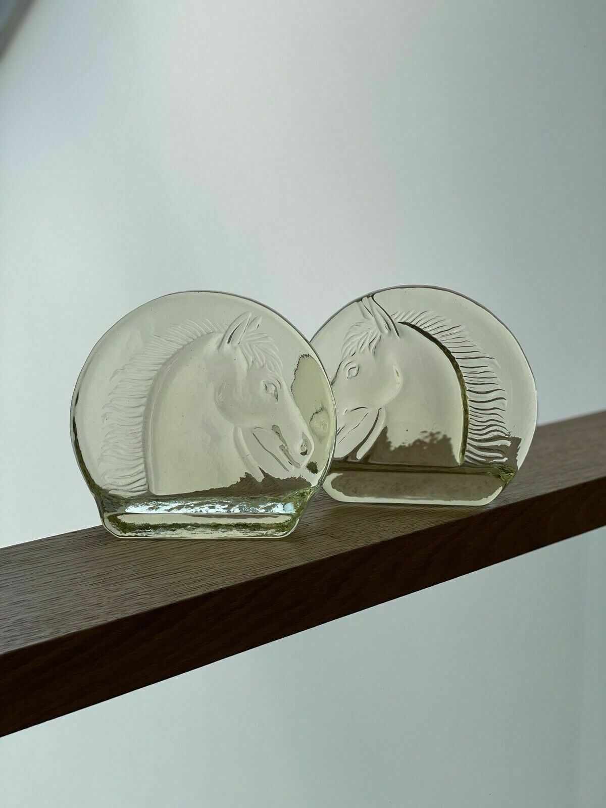 Home Decor A Pair Of Vintage Depression Glass Horse Head Bookends In Pale Yellow photo